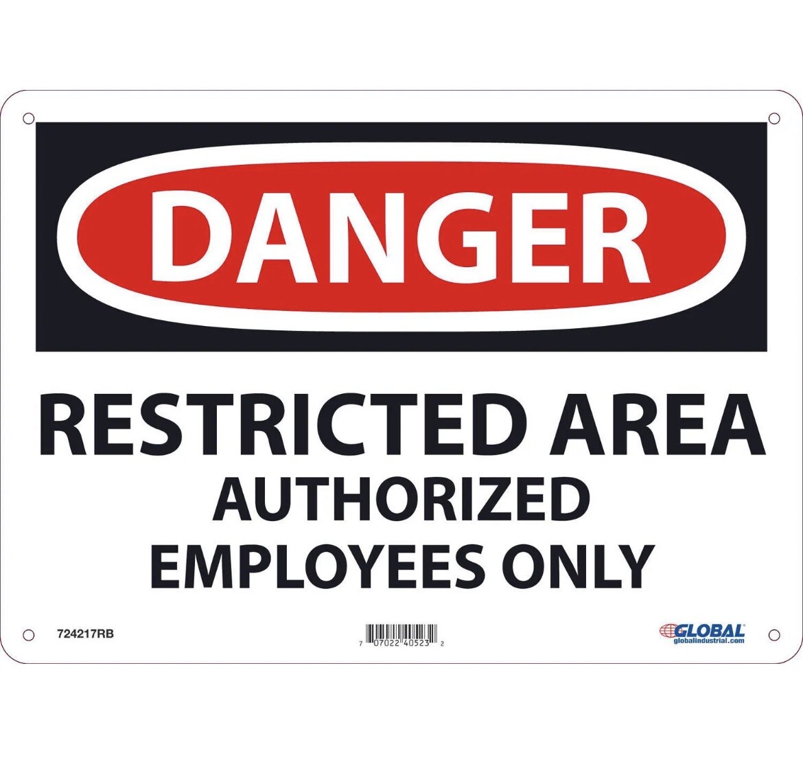 Danger Restricted Area Authorized Employees Only Sign, 10×14, Plastic