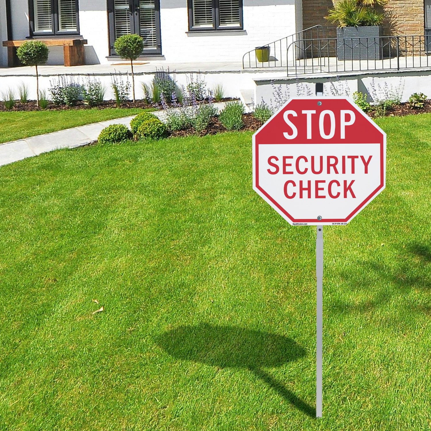 Stop Security Check Octagon Sign With Stake Weather Resistant UV Protected