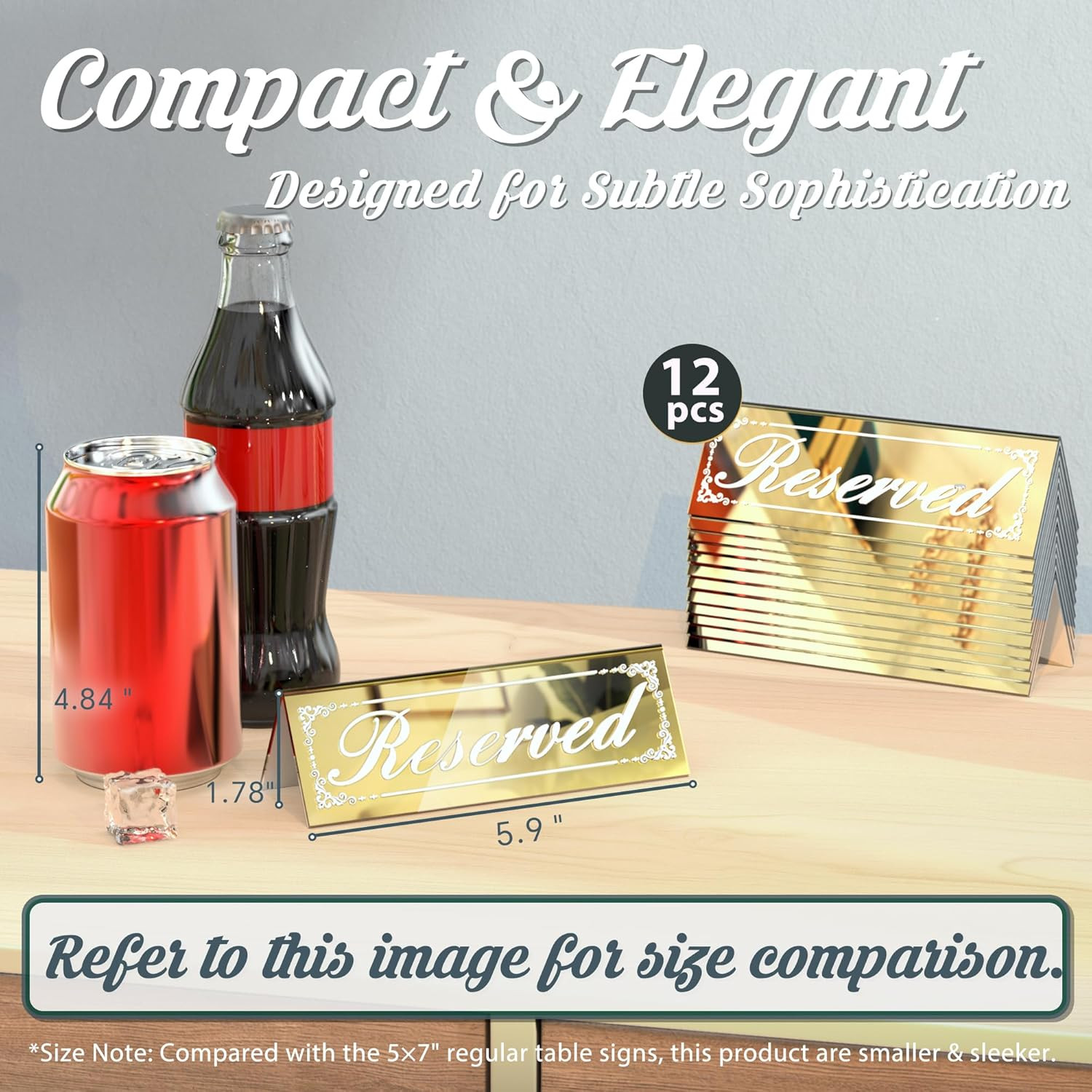 12 Pcs Mirrored Gold Reserved Table Signs, 6&Prime; X 2&Prime; Double-Sided Table Tent Sign