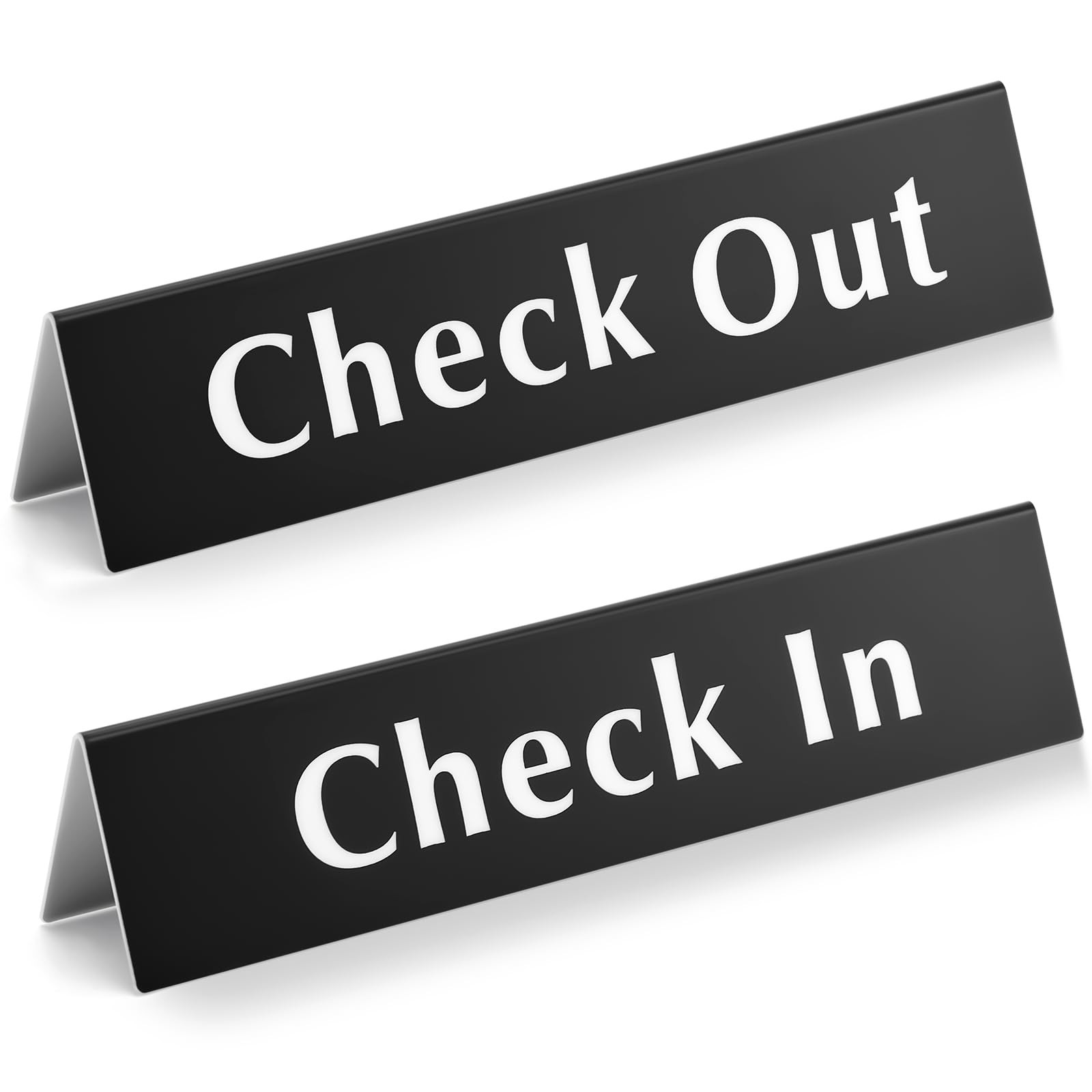 2 PCS Check In Check Out Sign 2×9 Inch Acrylic V Shaped Desk Counter Signage