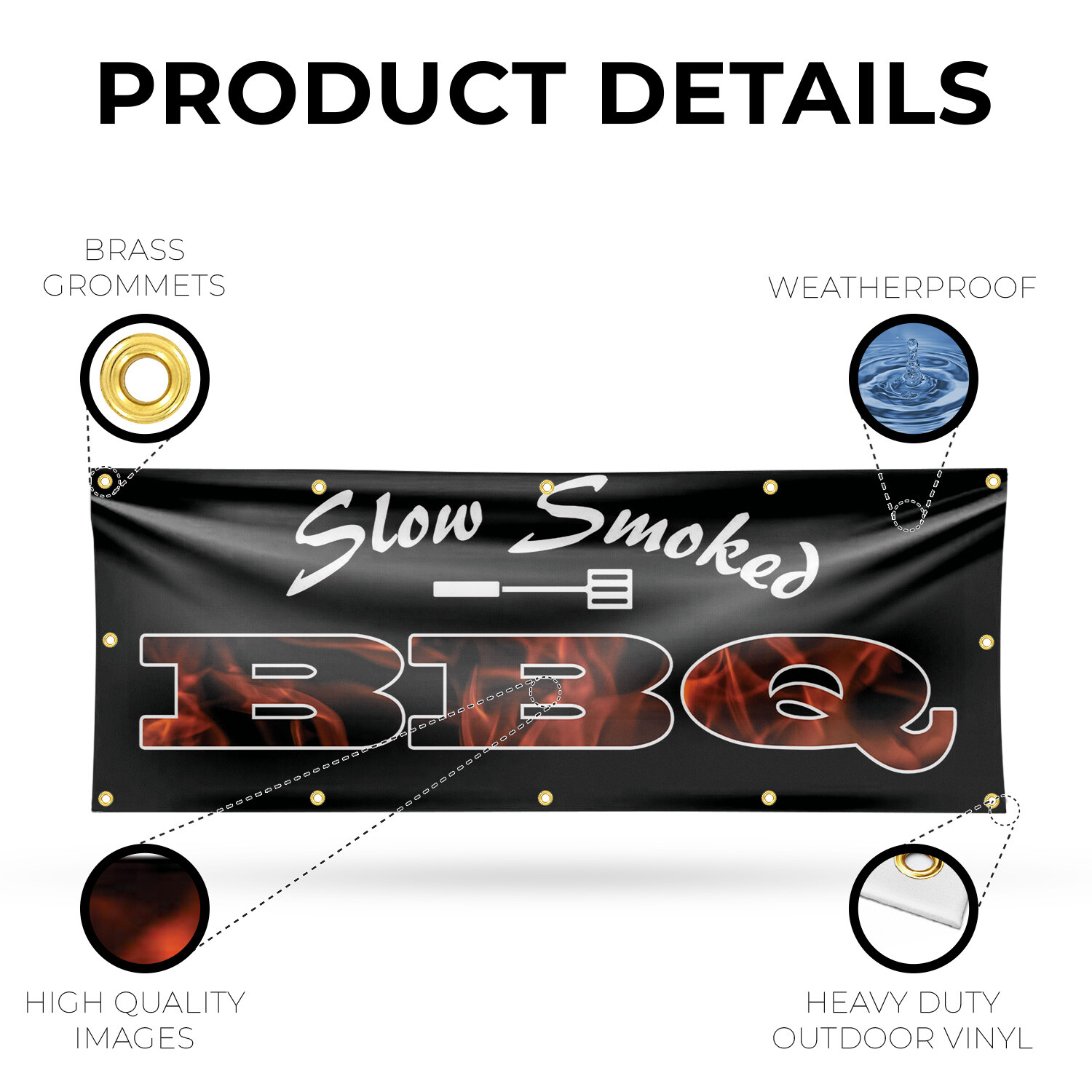 Slow Smoked BBQ Vinyl Banner Sign with Metal Grommets Heavy-Duty Single-Sided