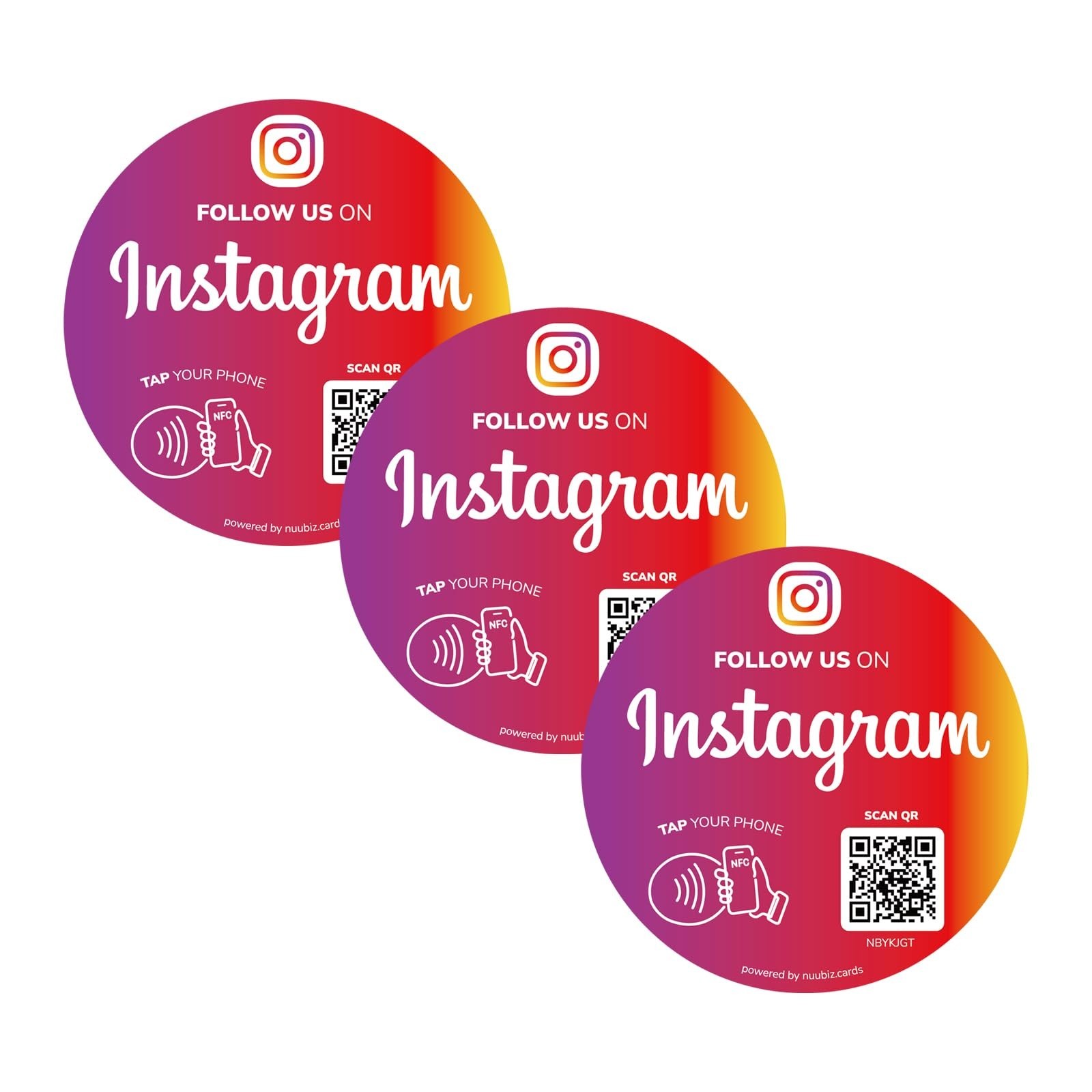 NFC QR Code Stickers for Social Media – 3 Pack, Waterproof, Tap/Scan to Follow