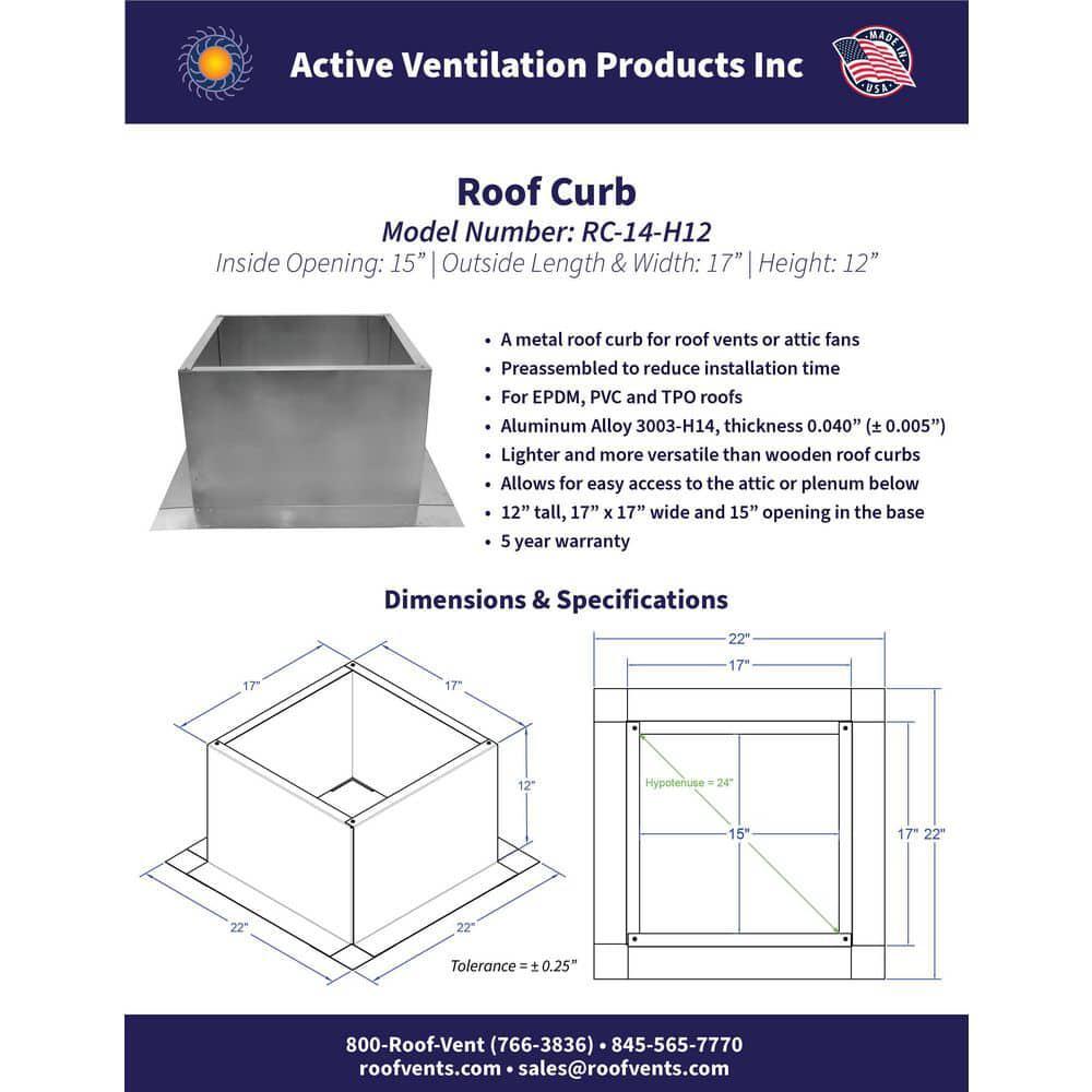 Box is 17 in. Wide x 17 in. Long x 12 in. High Aluminum Roof Curb