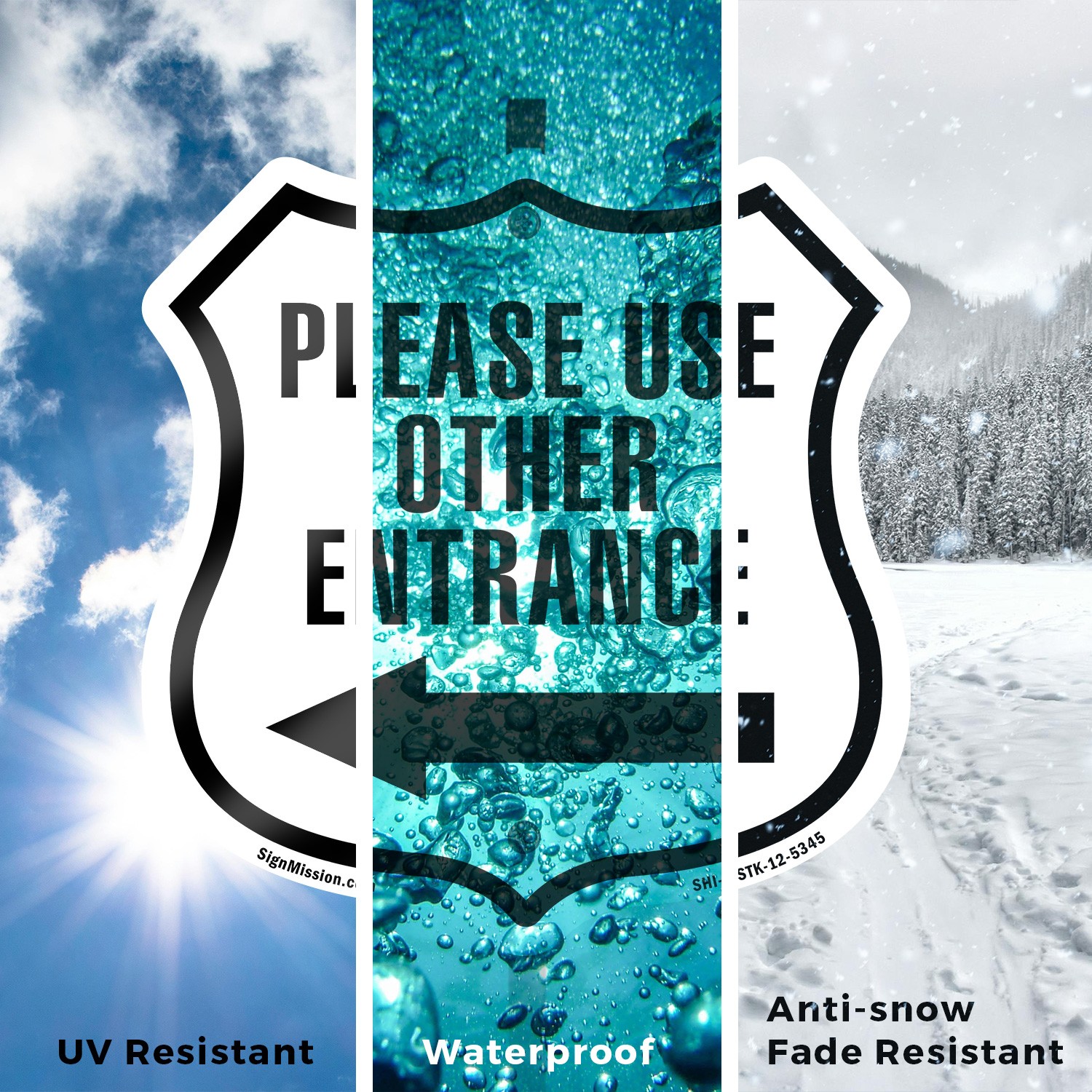 Please Use Other Entrance Left Shield Shaped Sign With Stake Weather Resistant