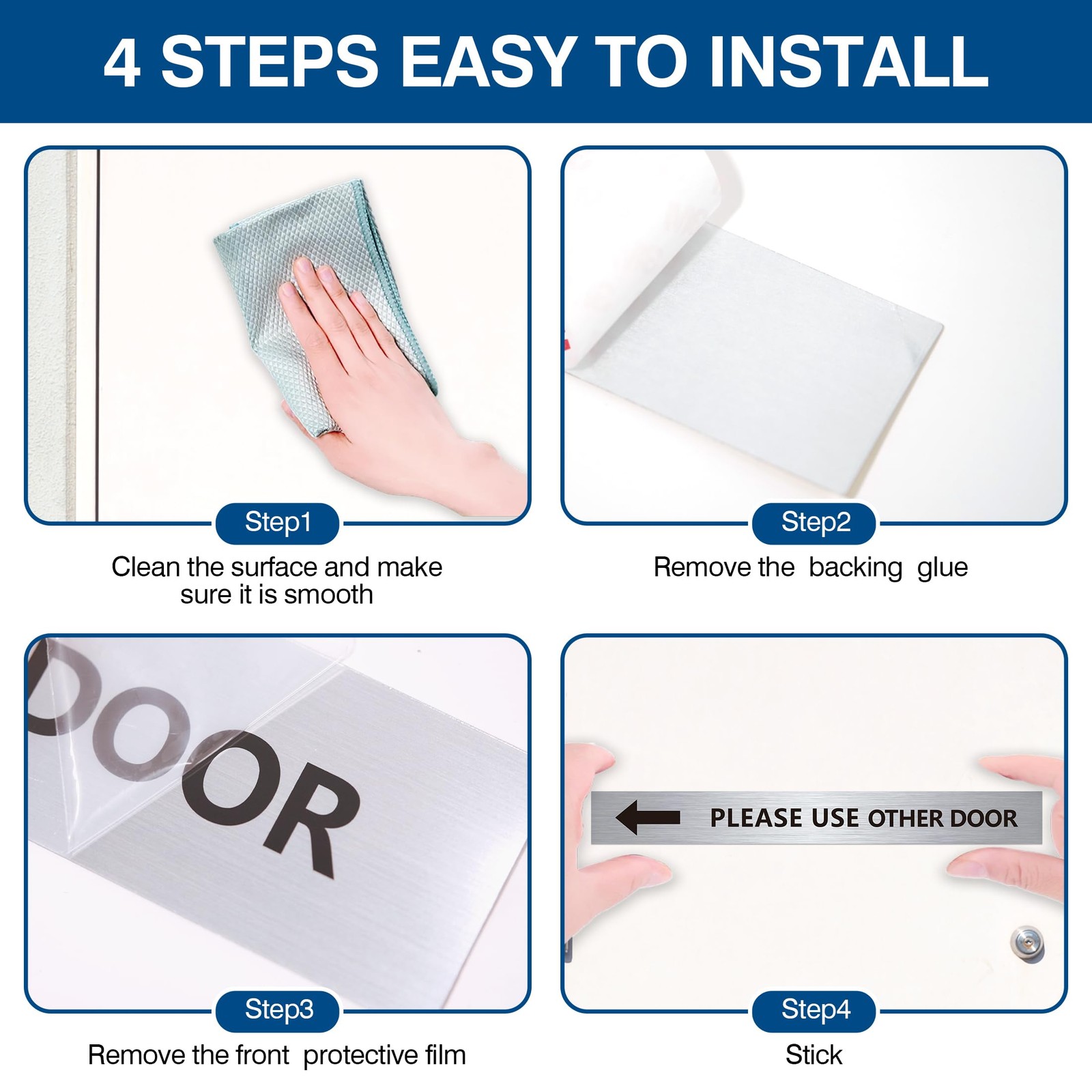 2Pack Use Other Door Sign，Self-Adhesive Weatherproof Black Silver Vinyl Pleas…