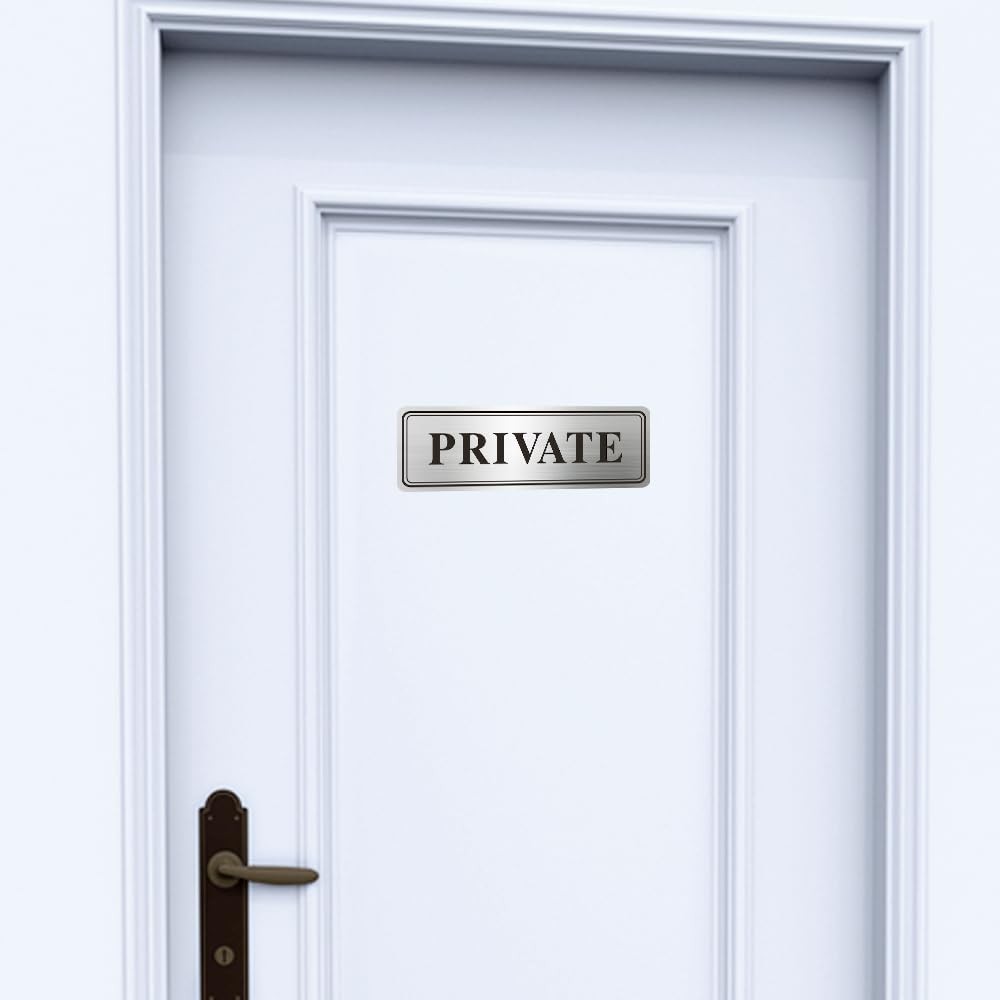 1 PCS Metal Stainless Steel Private Sign For Doors Self Adhesive 9×3 Inch