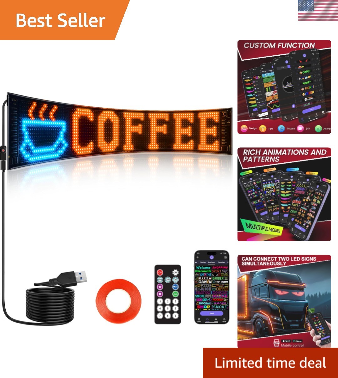 Bright Multiple Programmable LED Sign, 23 »x5 » Full Color Scrolling LED Sign…