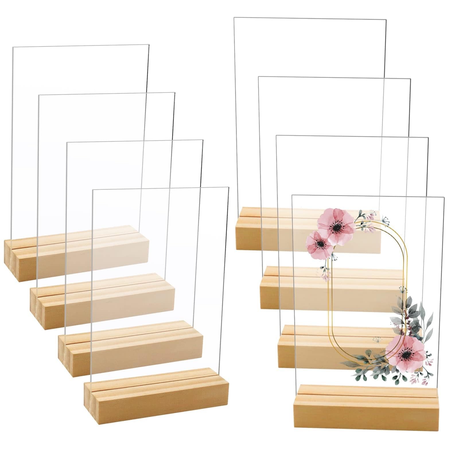8 Pack Blank Clear Acrylic Table Displays With Wooden Stands 5×7 Inch Sign