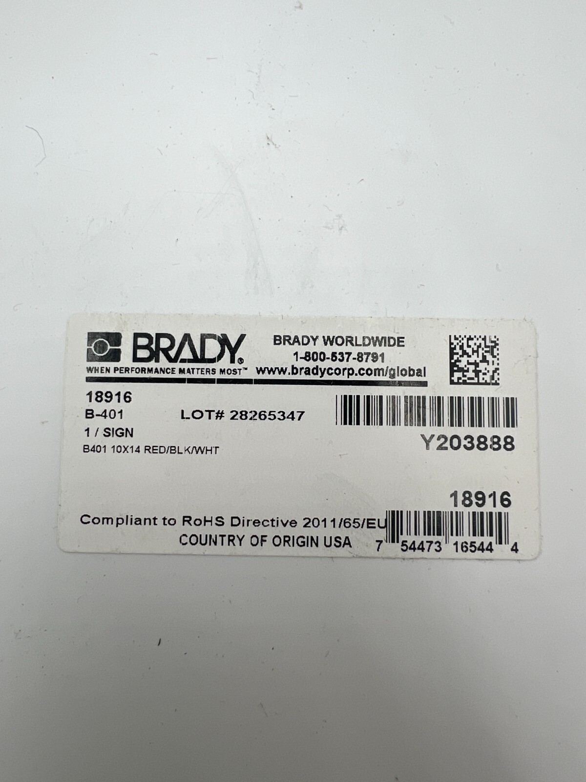 (Qty 7) Brady 18916 Plastic, 10&Prime; X14&Prime; Warning Sign Legend