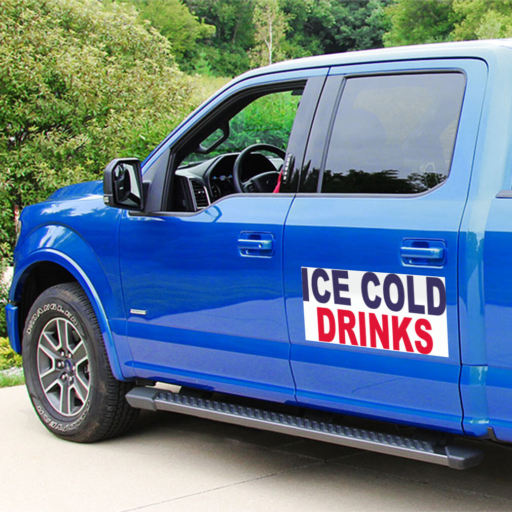 Car Magnet Set of 2 Ice Cold Drinks Blue Red Food Bar Restaurant Food Truck A
