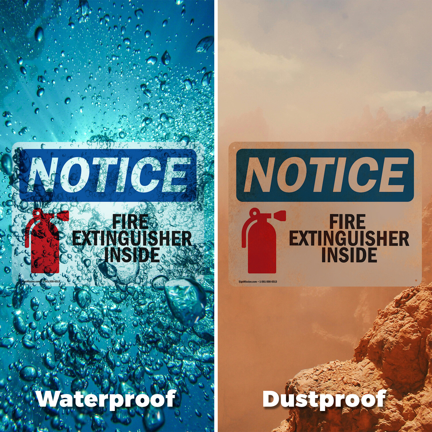 (2 Pack) Fire Extinguisher Inside OSHA Notice Sign Decal Metal Plastic