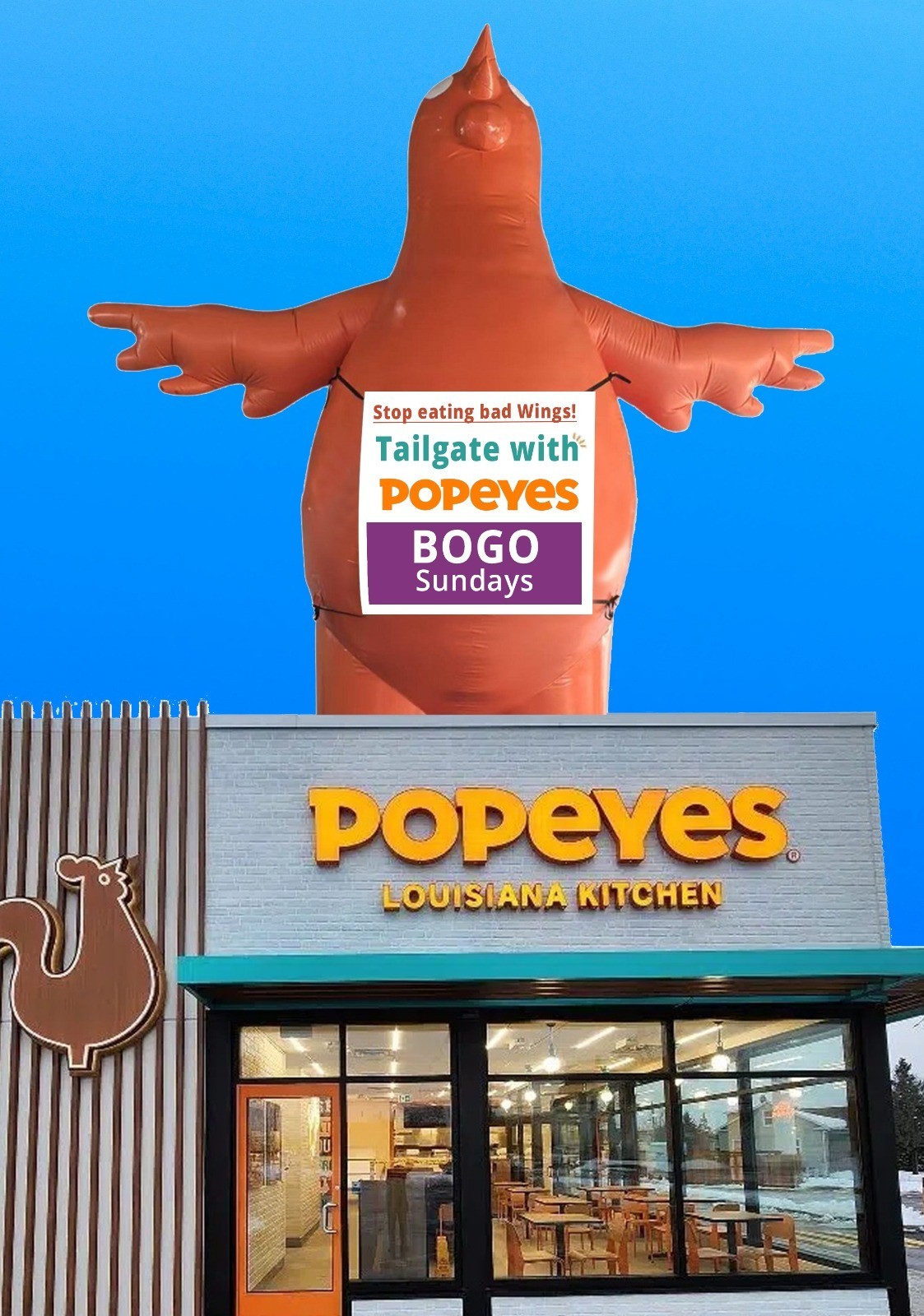 22ft Poppy Popeyes Giant Chicken Balloon for Outdoor Advertising | BUY or RENT
