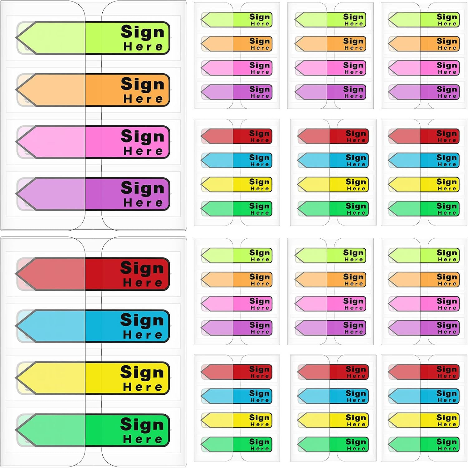 1200 Pcs Sign Here Tabs Colored Flag Stickers Self-Stick Notes 8 Colors with Dis