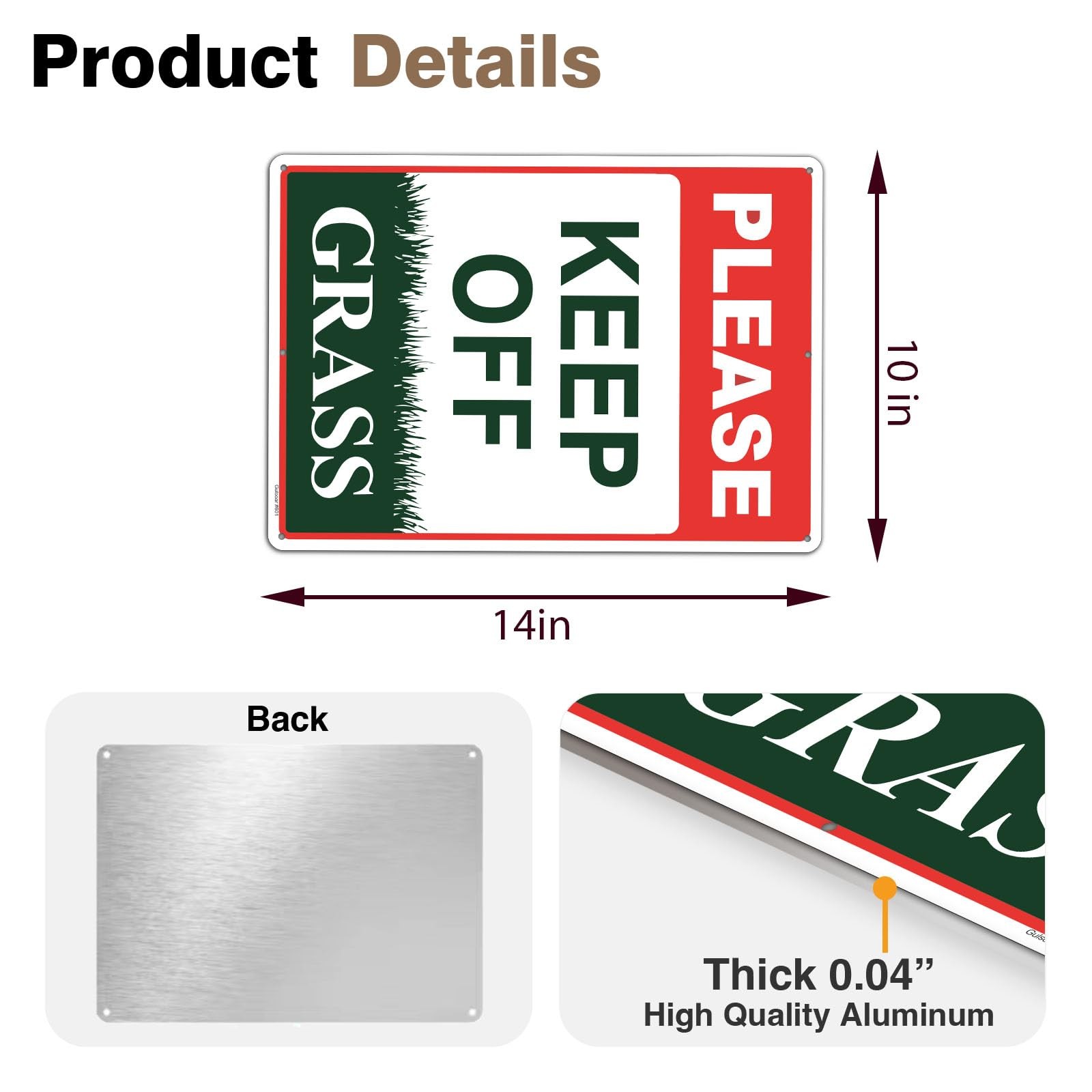 2 PCS 10×14 Inch Keep Off Grass Sign Reflective Aluminum Yard Waterproof Decor