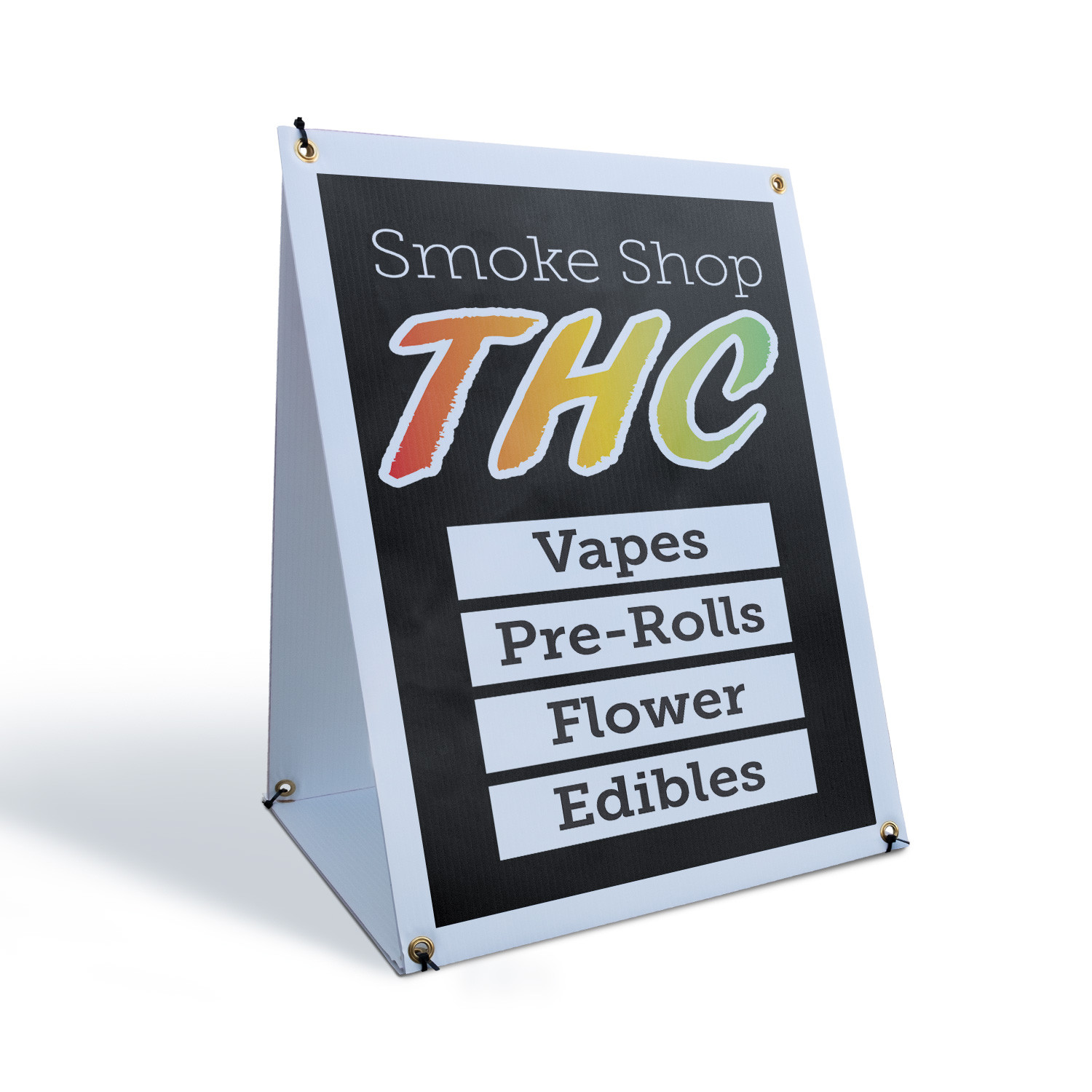 Smoke Shop THC A-Frame Sidewalk Sign Alternative Wellness Herbal Retail Best