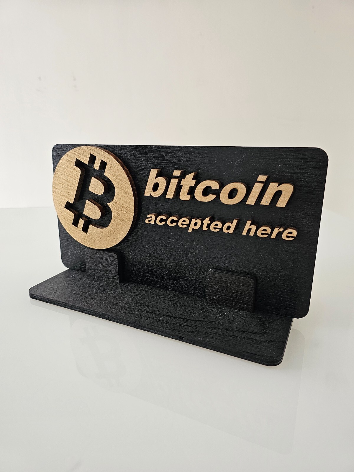 BTC Accepted Here Sign – 3D Premium Wooden Crypto Business Display