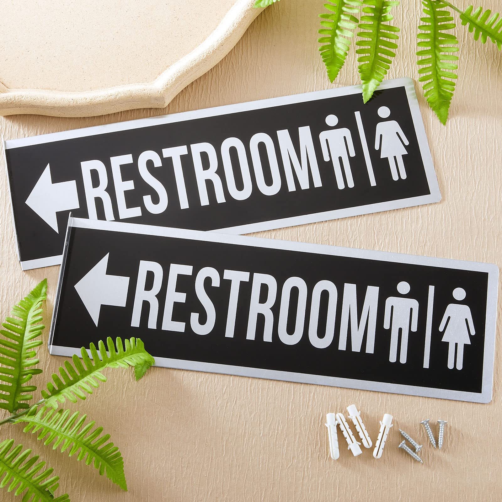2 Pcs Double-Sided Black Aluminum Restroom Signs 12×4&Prime; with Screws