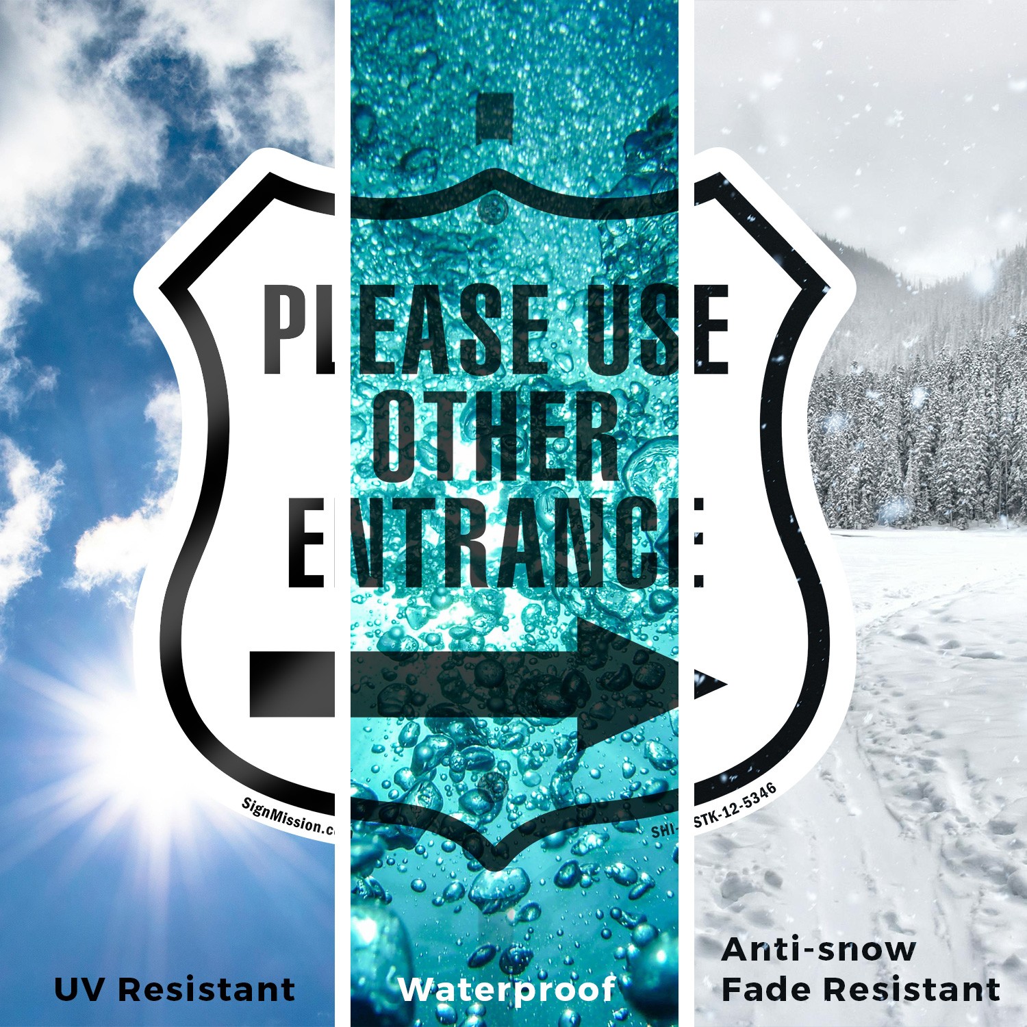 Please Use Other Entrance Right Shield Shaped Sign With Stake Weather Resistant