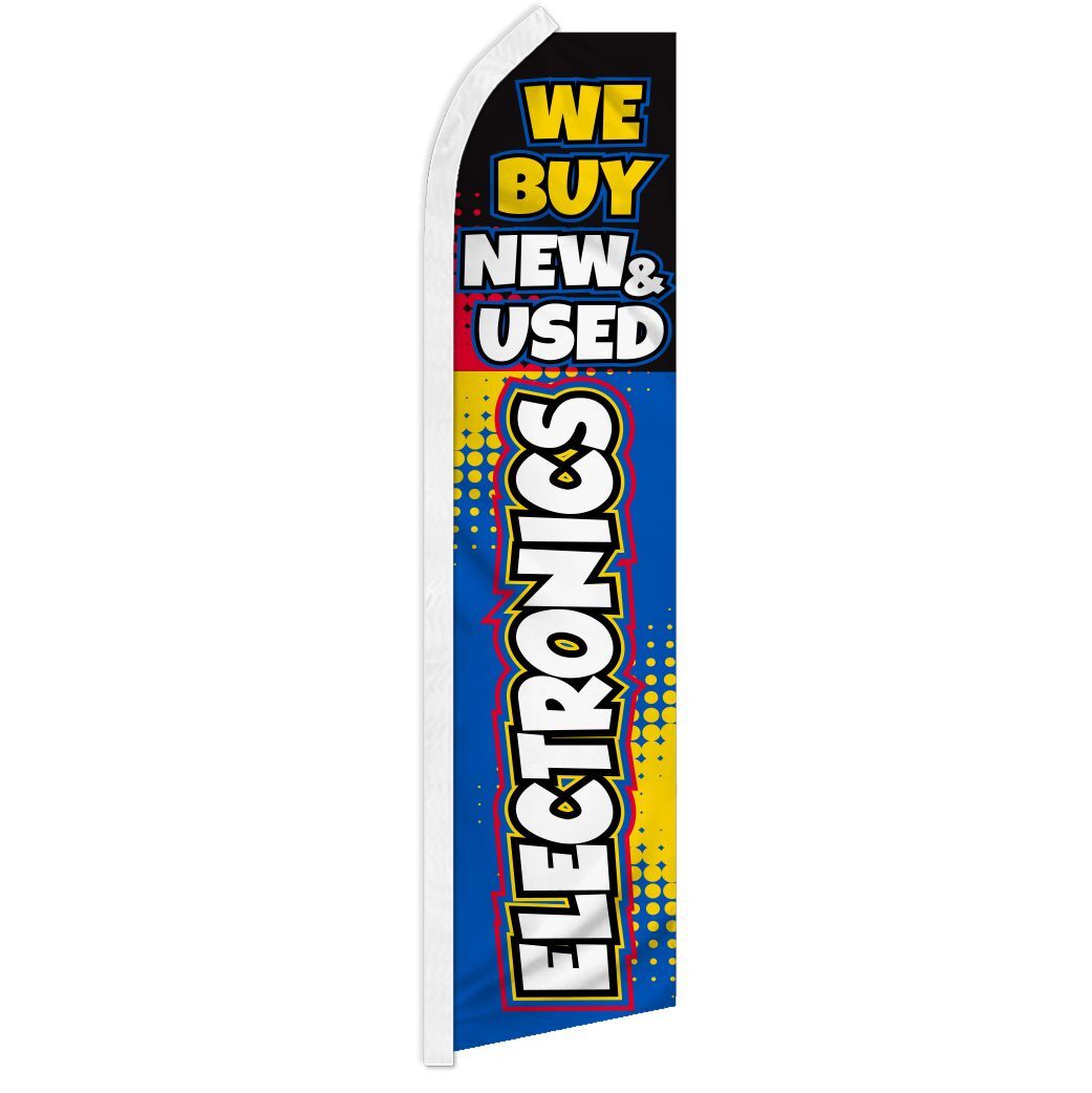 « WE BUY NEW & USED ELECTRONICS » advertising super flag swooper banner business