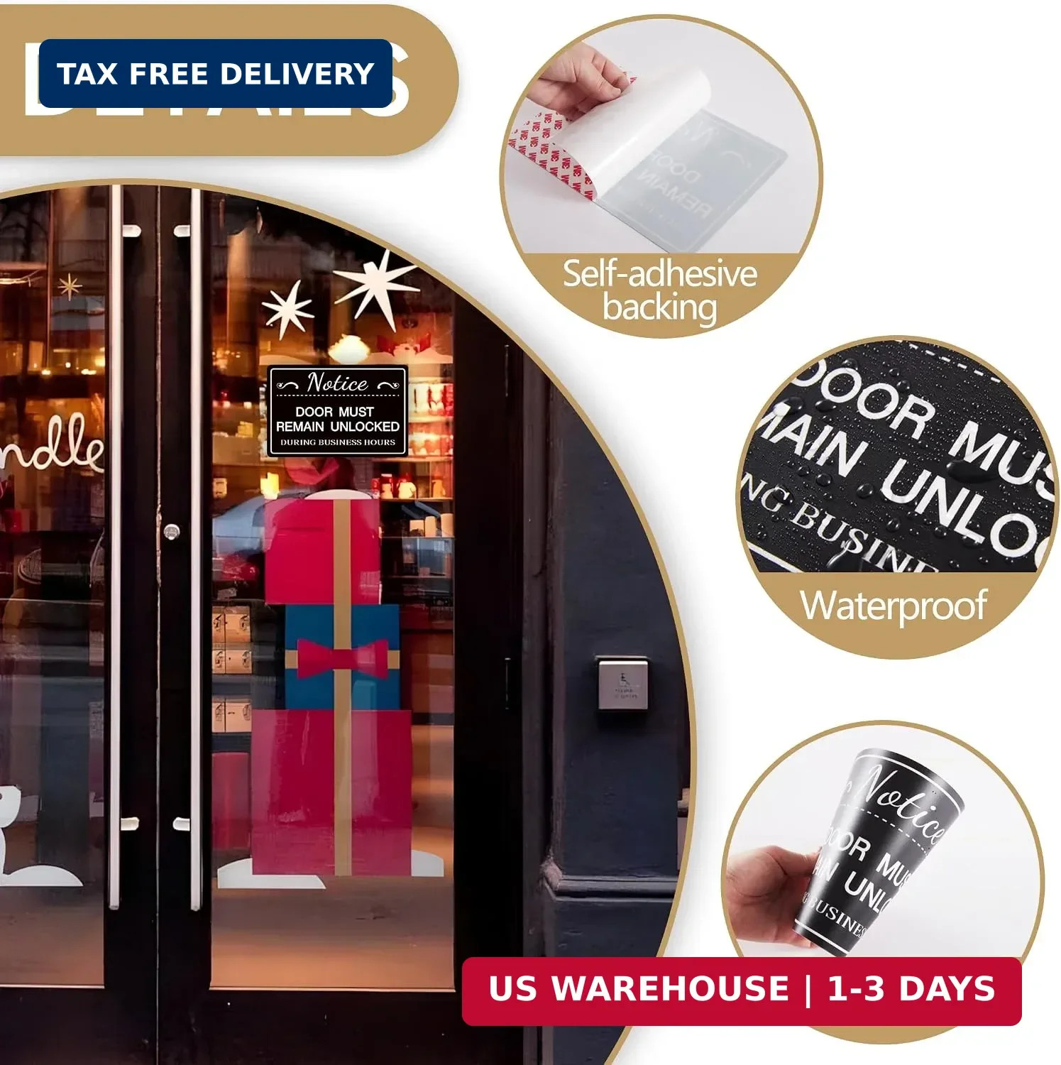 2PCS Door Must Remain Unlocked During Business Hours Sticker Sign，Self-Adhesive