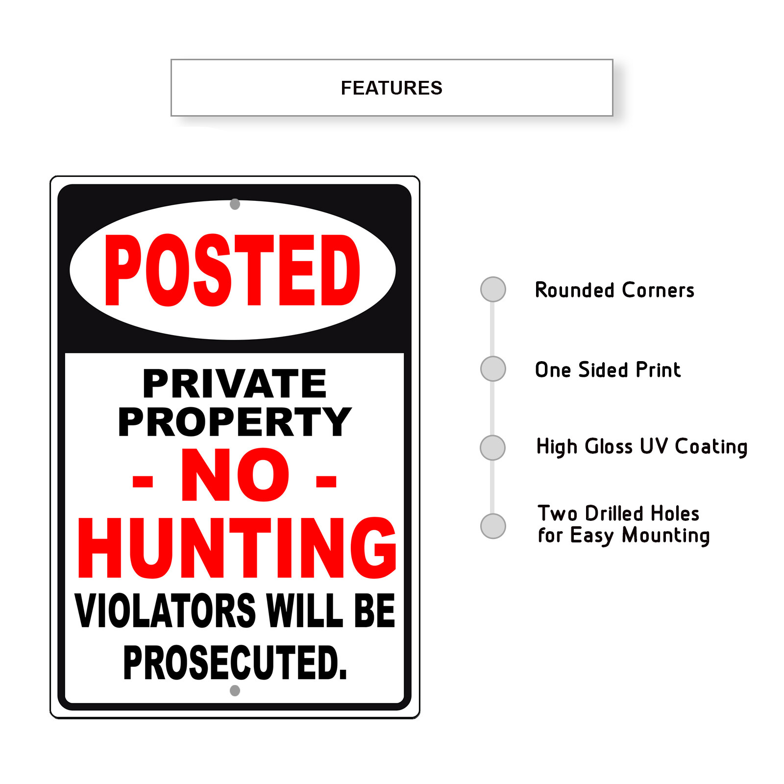 Posted Private Property No Hunting Violators Will Be Prosecuted Metal Sign