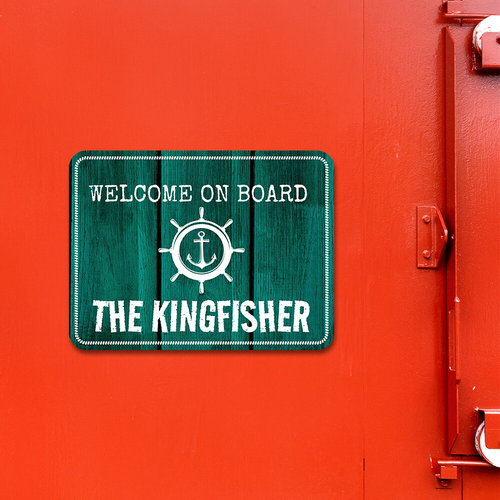 Classic Framed Plus Welcome On Board The Kingfisher Door or Wall Sign | Boats