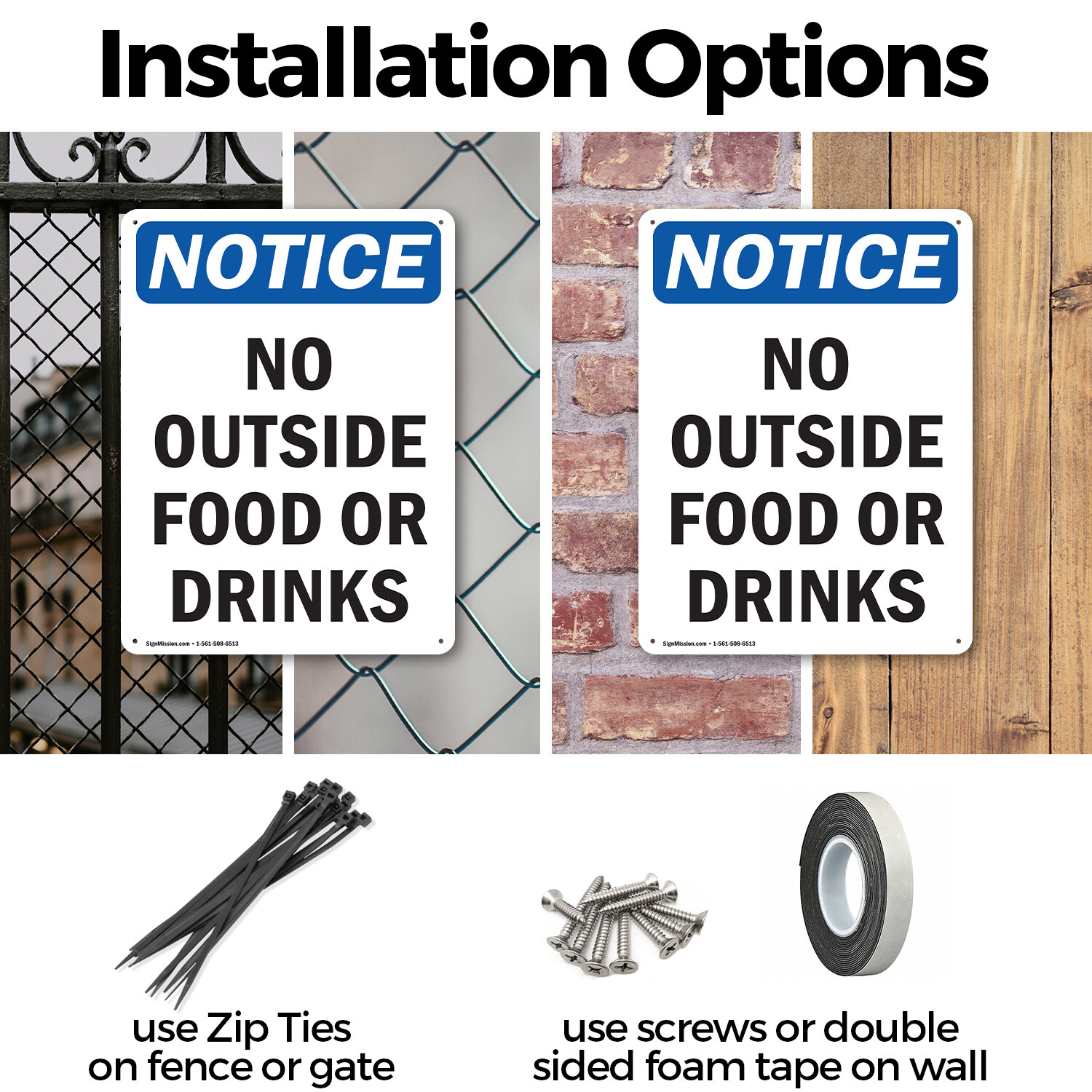 (2 Pack) No Outside Food Or Drinks OSHA Notice Sign Decal Metal Plastic