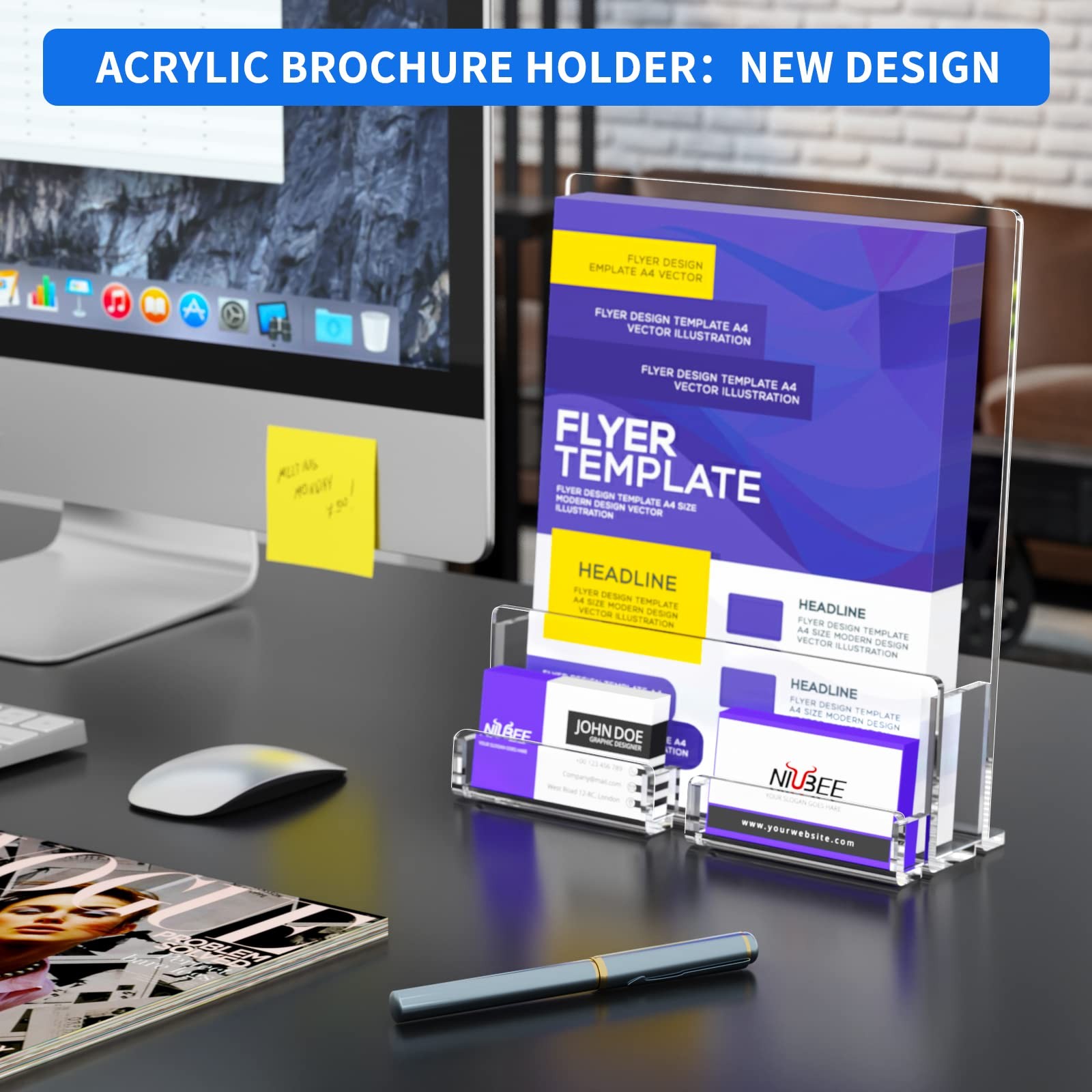 NIUBEE 2-Pack Acrylic Brochure Holder 8.5*11 inches , 2 Pack 8.5*11, clear