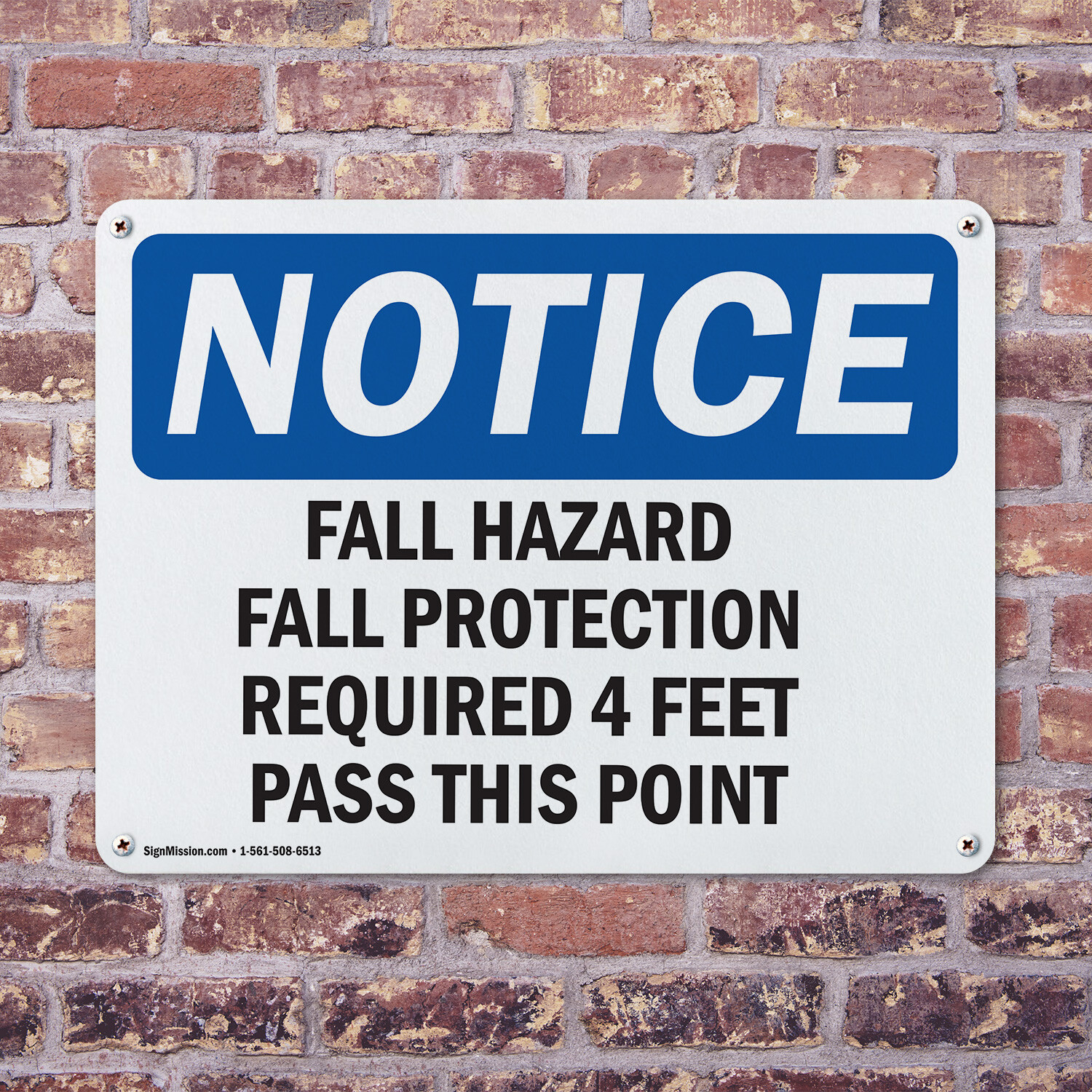 (2 Pack) Fall Hazard Fall Protection Required 4 Feet OSHA Notice Sign Decal