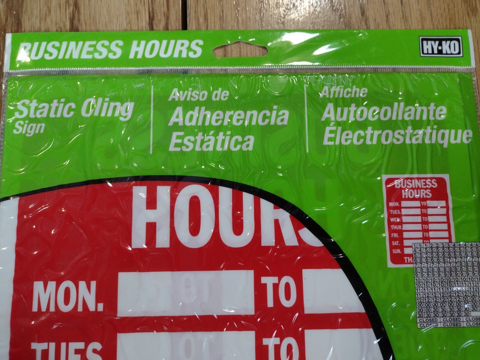 BUSINESS HOURS SIGN 8.5&Prime; x 12&Prime; static cling with numbers Hy-Ko KIT-603