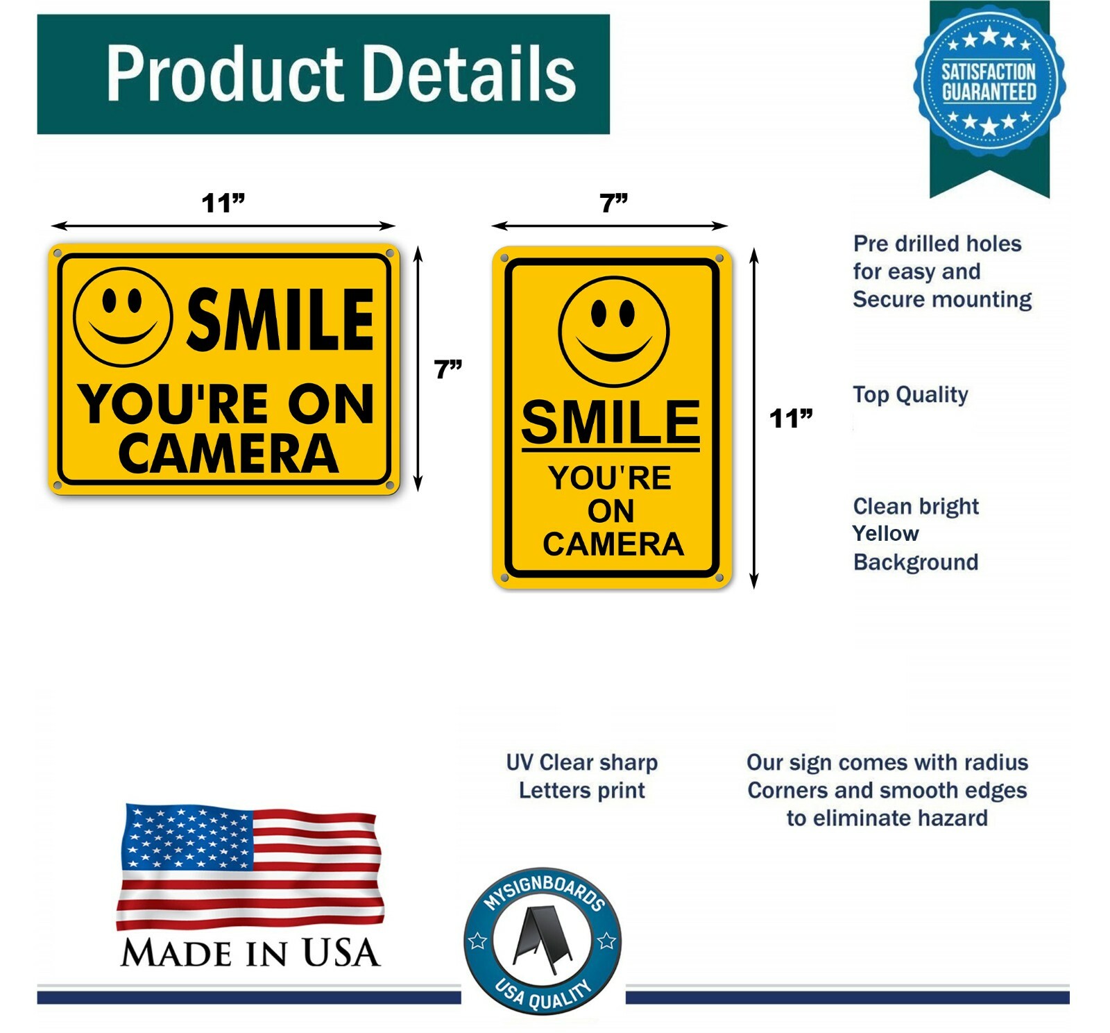 (2) Smile You&rsquo;re on Camera Yellow Warning Signs Home Yard Security cctv Sign