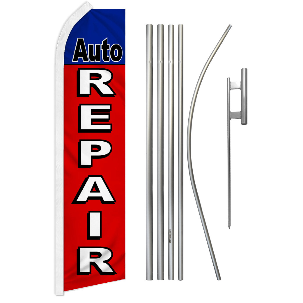 Auto Repair Swooper Flutter Feather Advertising Flag Kit Mechanic Banner Sign