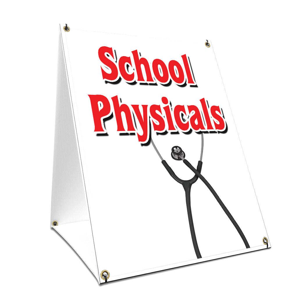 A-frame Sidewalk Sign School Physicals With Graphics On Each Side
