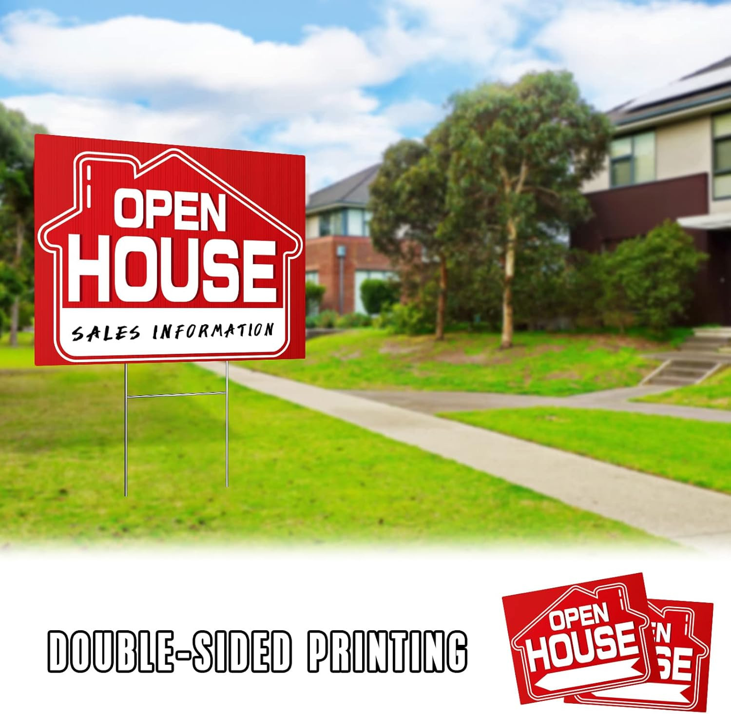 Open House Signs (5 Pack), 16&Prime; X 12&Prime; Double-Sided Yard Sign with Metal H Stakes,