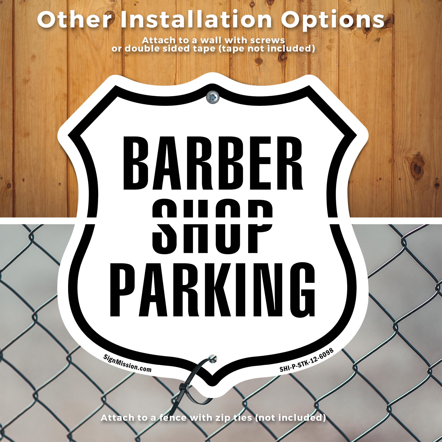 Barber Shop Parking Shield Shaped Sign With Stake Crafted in the USA