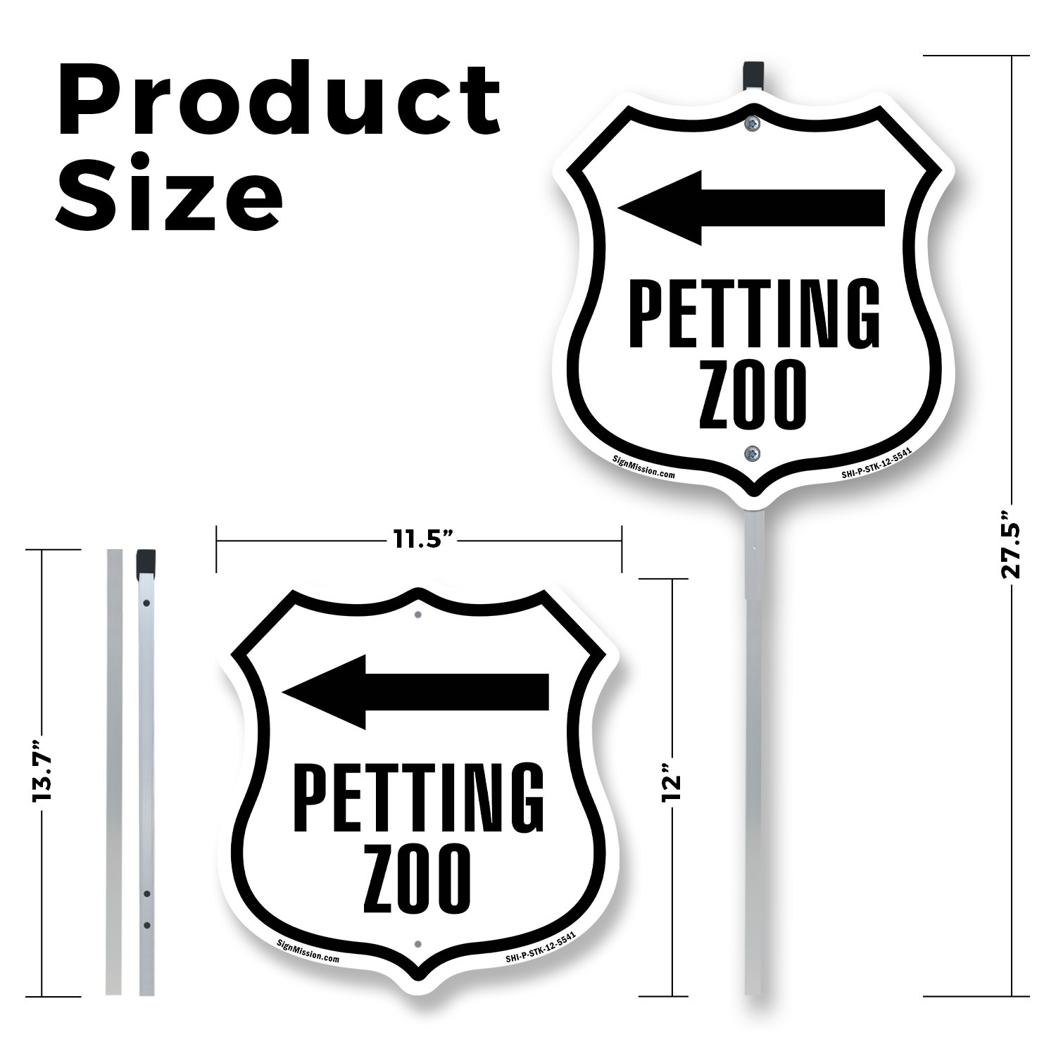 Petting Zoo Left Shield Shaped Sign With Stake Crafted in the USA