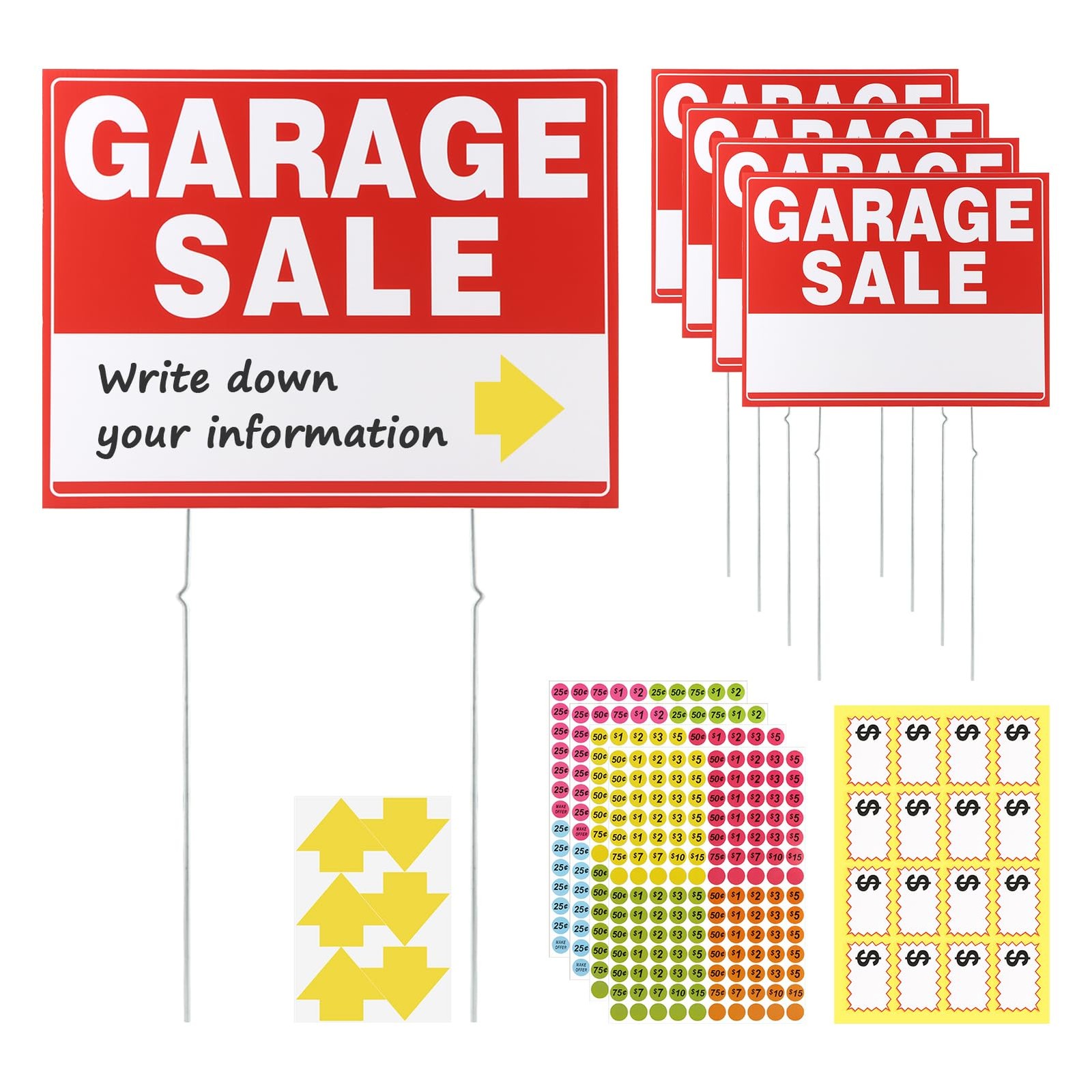 5 Pack 17×13 Inch Double Sided Corrugated Plastic Yard Garage Sale Signs