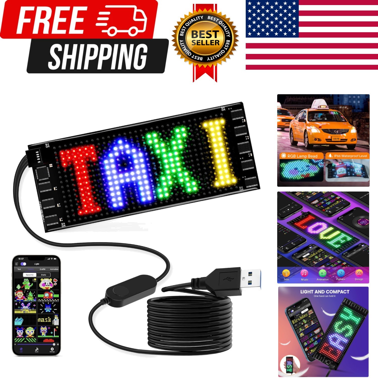 LED Sign for Car, 7 »x3 »Flexible LED Matrix Panel USB 5V Bluetooth Applicati…