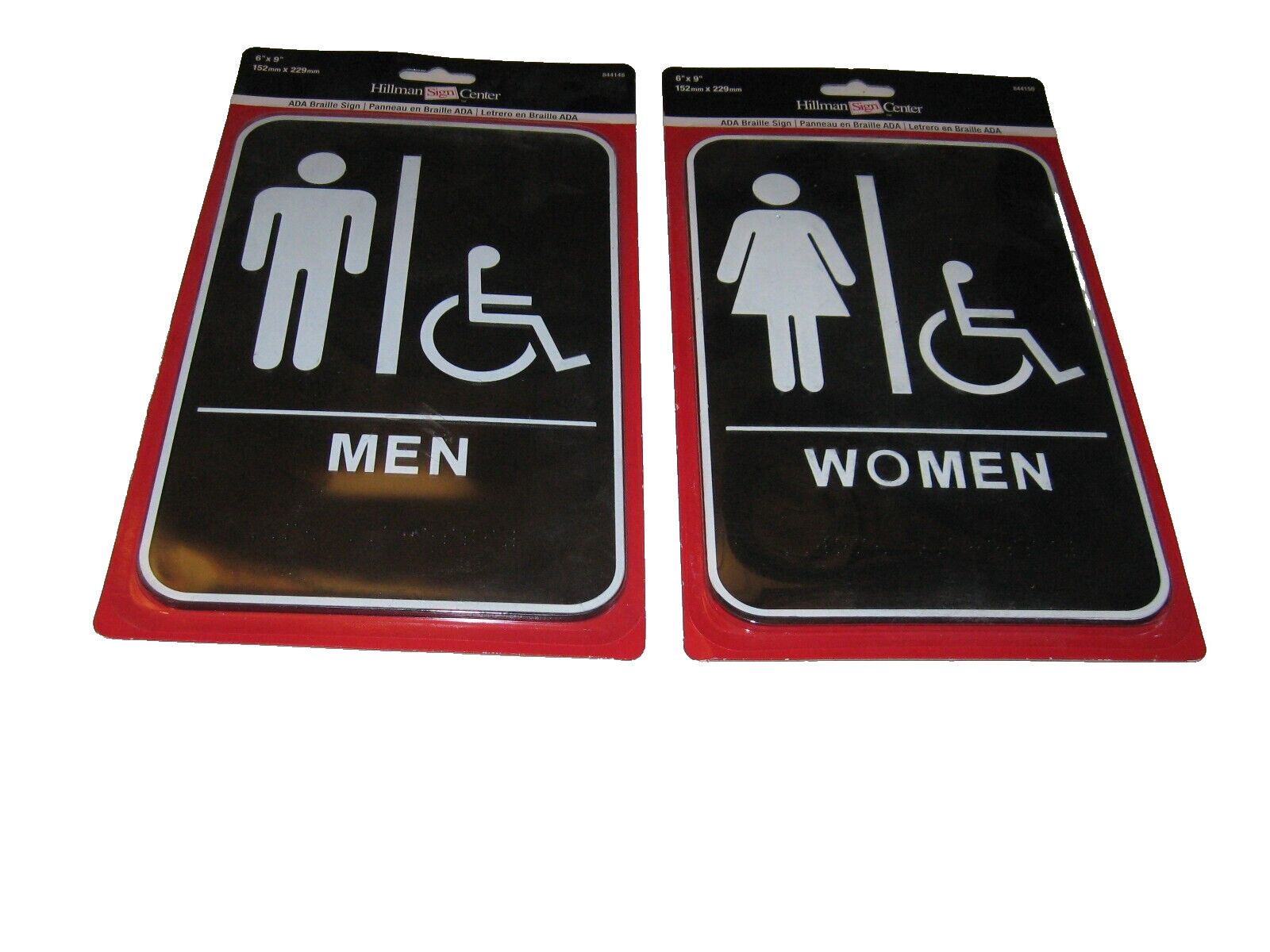 2 Signs Women/Men Handicapped Restroom Sign with Braille 6&Prime; X 9&Prime; Hillman NEW