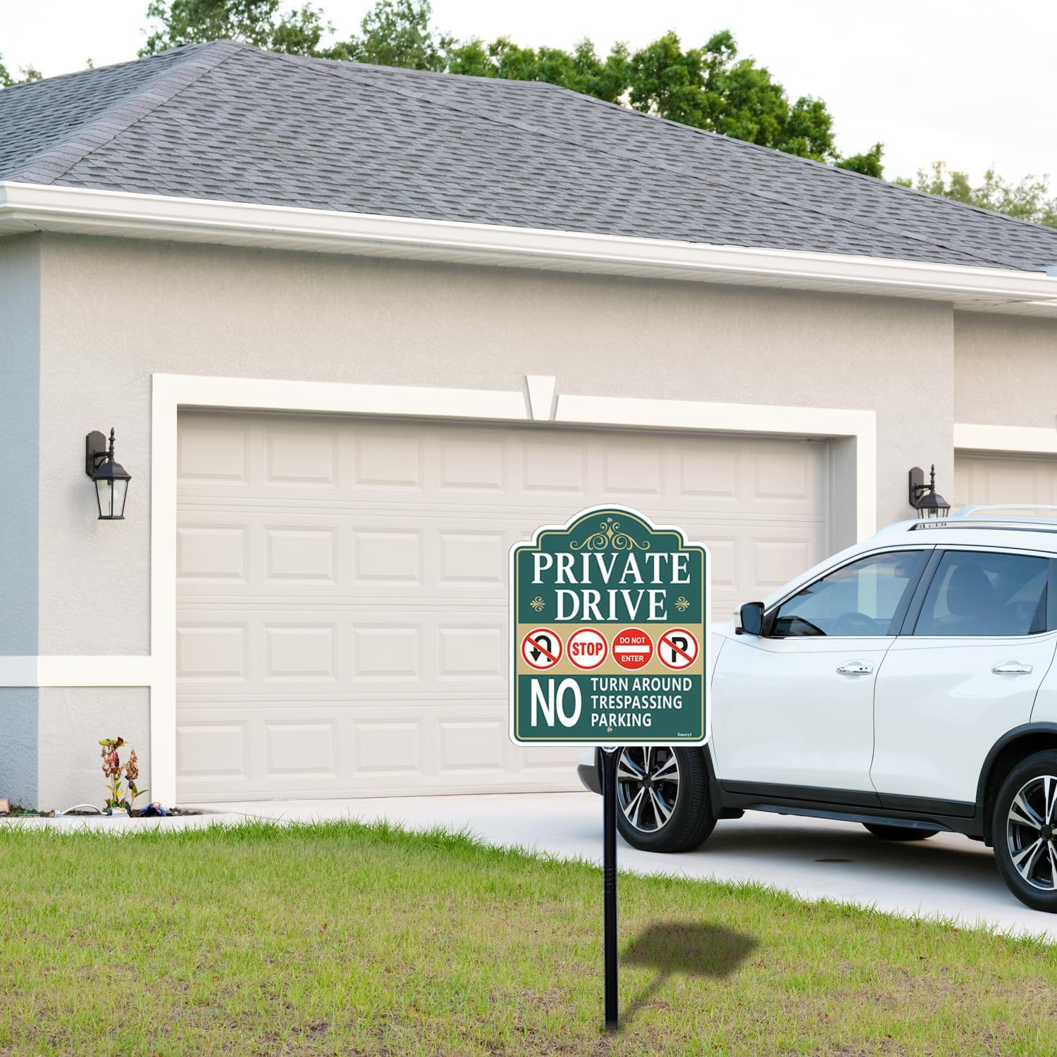 Private Drive No Turn around Sign with 34.6&Prime; Stake for Yard, 12&Prime; X 10&Prime; Private D