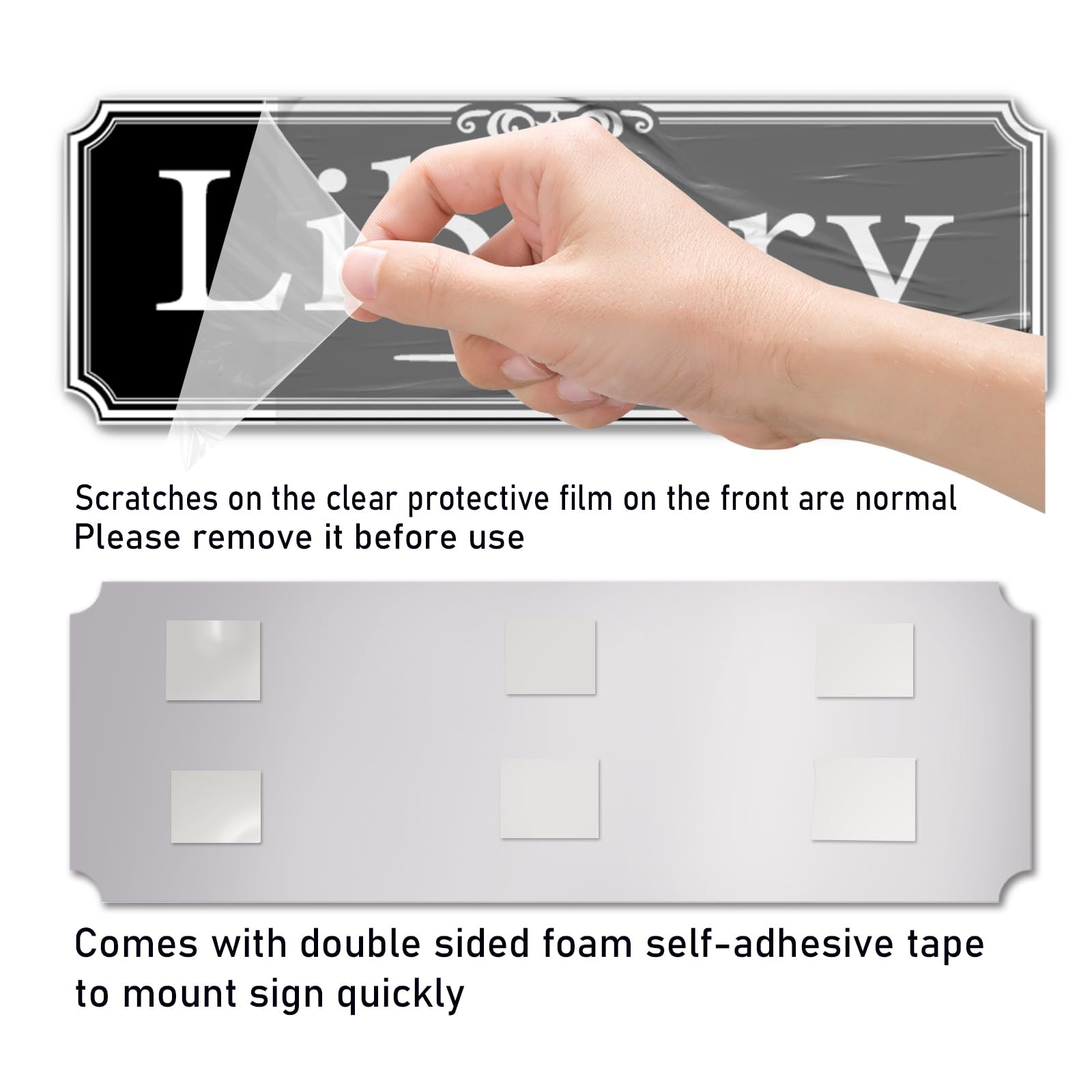 9×3 Inch Library Door Sign Acrylic Self-Stick Signage School Reading Room Blk