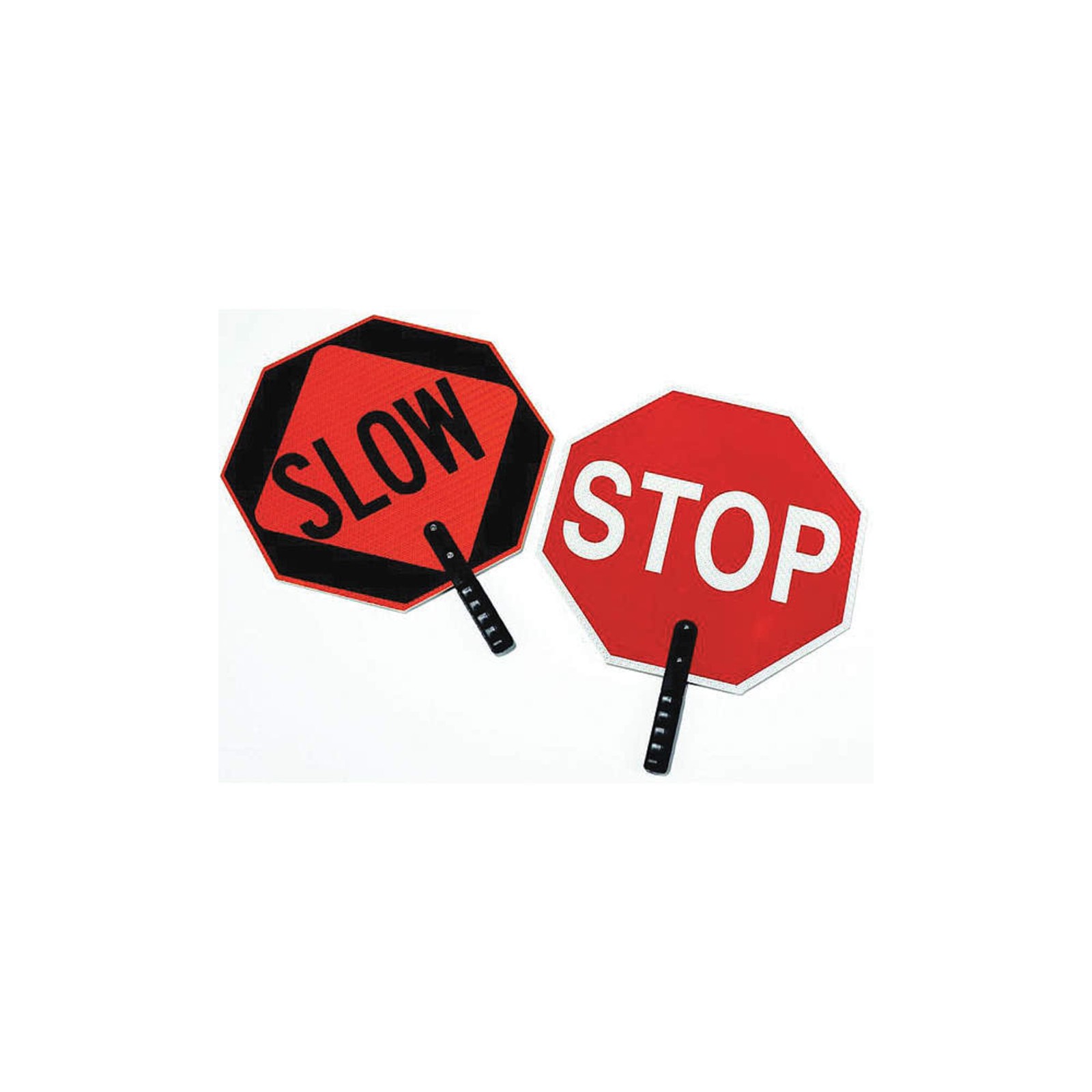 STOP/SLOW ABS Plastic Pole Mounted Paddle Sign, 18&Prime; with 9&Prime; Handle, Red/Orange
