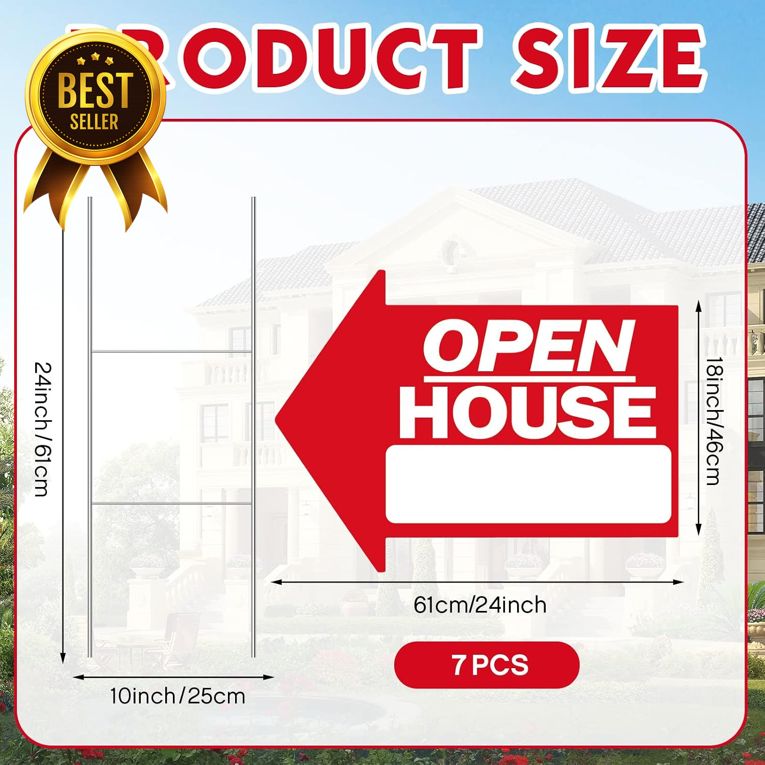 7PCS Real Estate Open House Signs 18×24&Prime; Double Sided Arrow Signs with H Stakes
