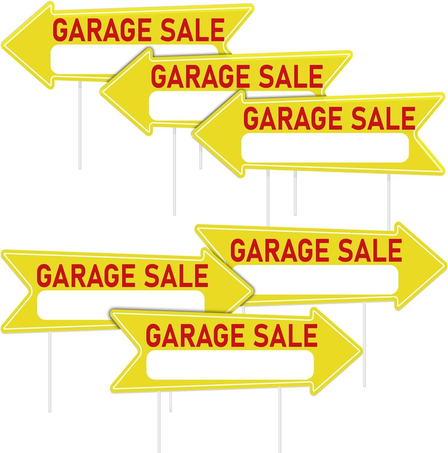 Large 17 x 6 Inch Garage Sale Arrow Signs with 12 Stakes – Instant Attention