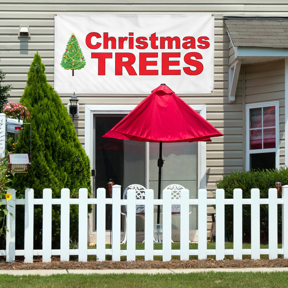 Vinyl Banner Multiple Sizes Christmas Trees Red Holidays and Occasions Outdoor