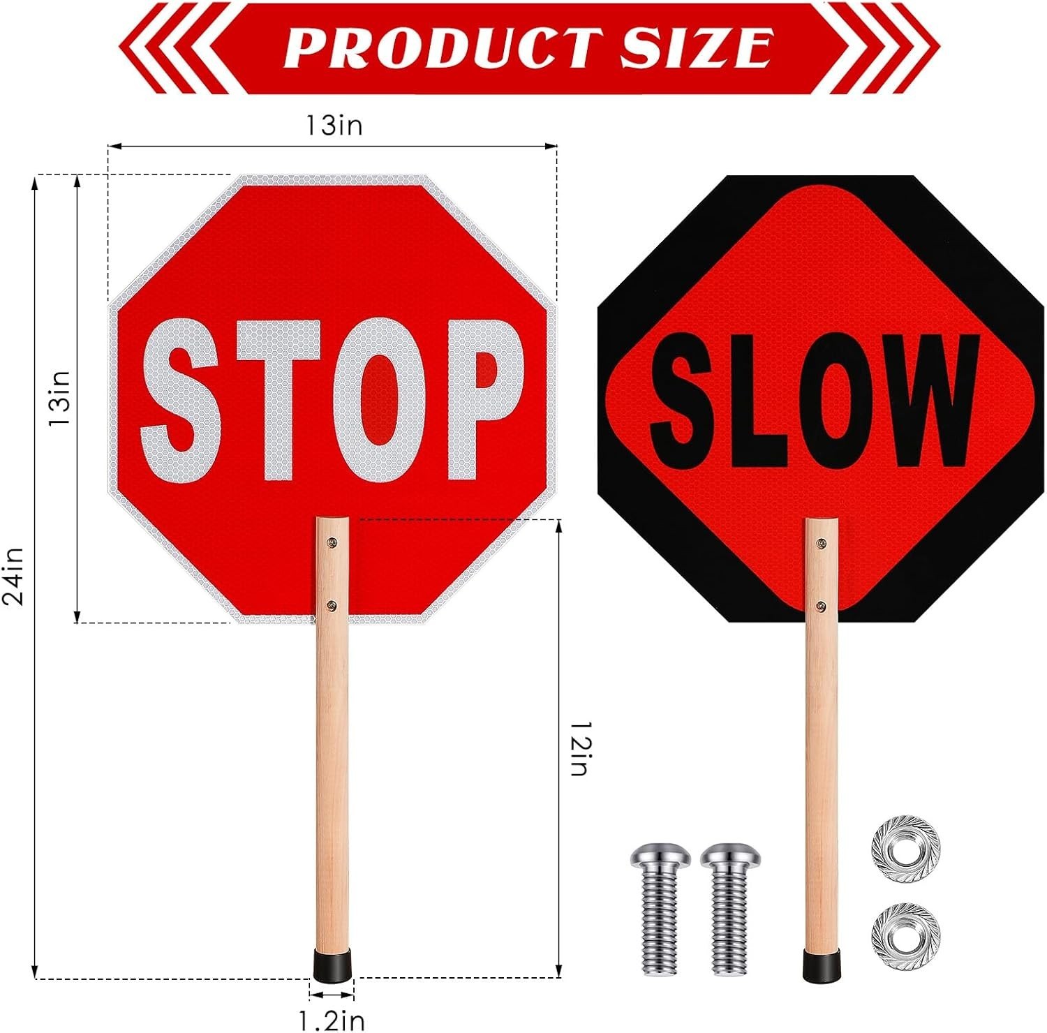 Stop Slow Sign Handheld Stop Sign with Handle 13 x 13 Crossing Guard Stop