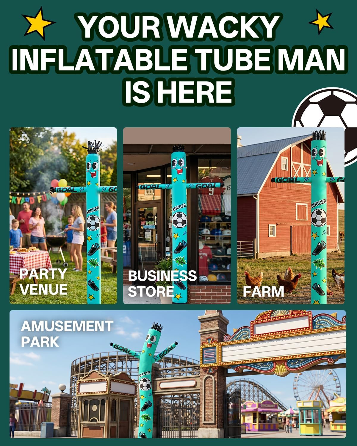 7 FT Inflatable Tube Man with Blower: Soccer Sports Theme Inflatable Dancing Man