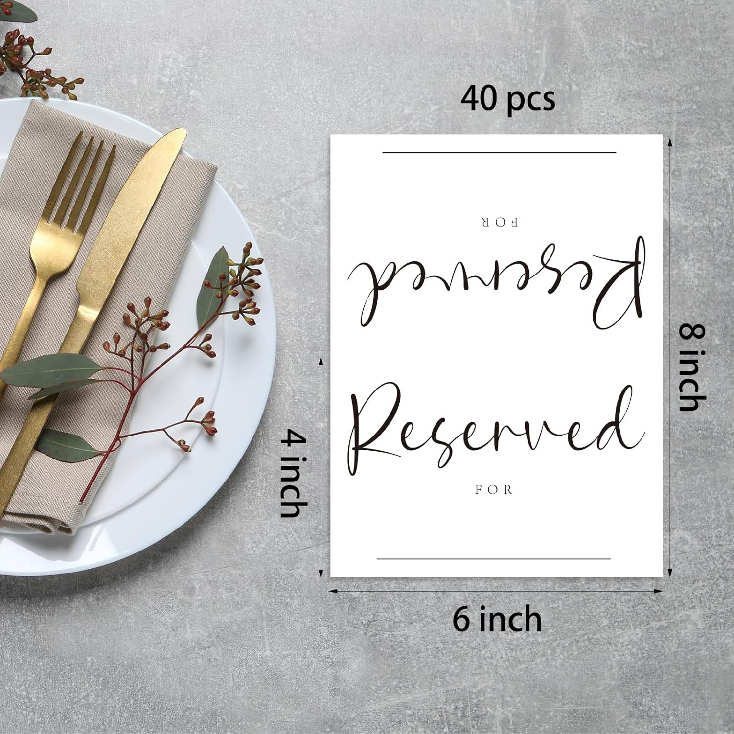 40Pcs Reserved Table Signs with Name Line 4X6In Reserved Seating Sign Double Sid