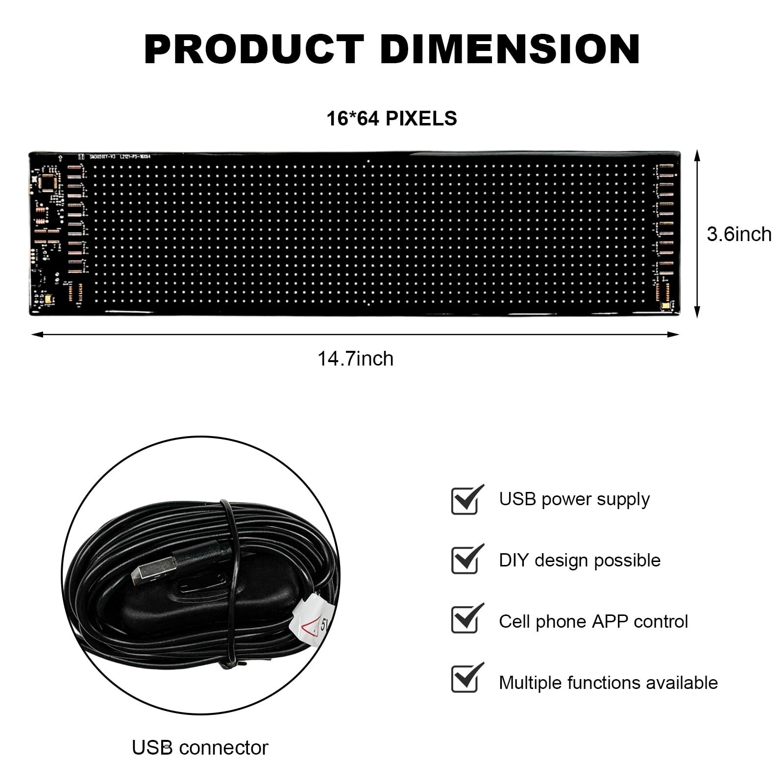 Programmable LED Scrolling Sign 14.7&Prime;x3.6&Prime; Bluetooth Custom Text Display for Car