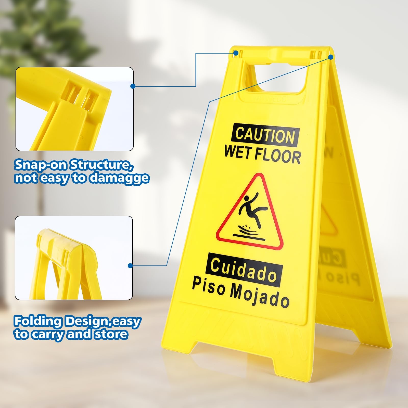 2-Pack Caution Wet Floor Sign,17.5&Prime; Height,Bright Yellow Double-Sided Folding…